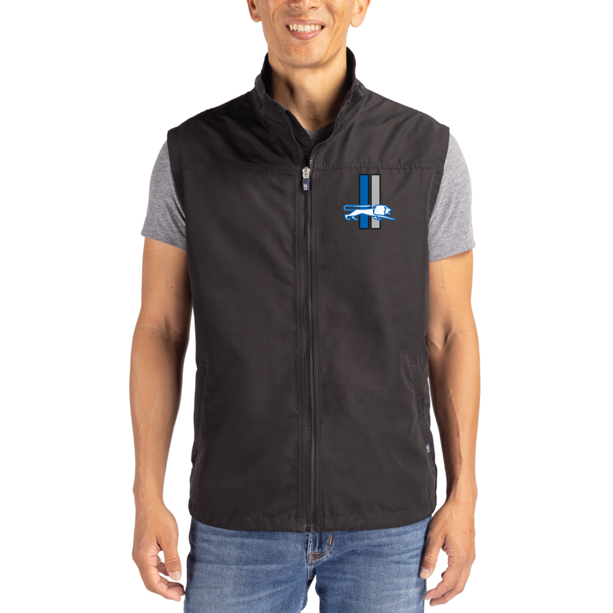 Men's Cutter & Buck Black Detroit Lions Throwback Charter Eco Recycled Full-Zip Vest