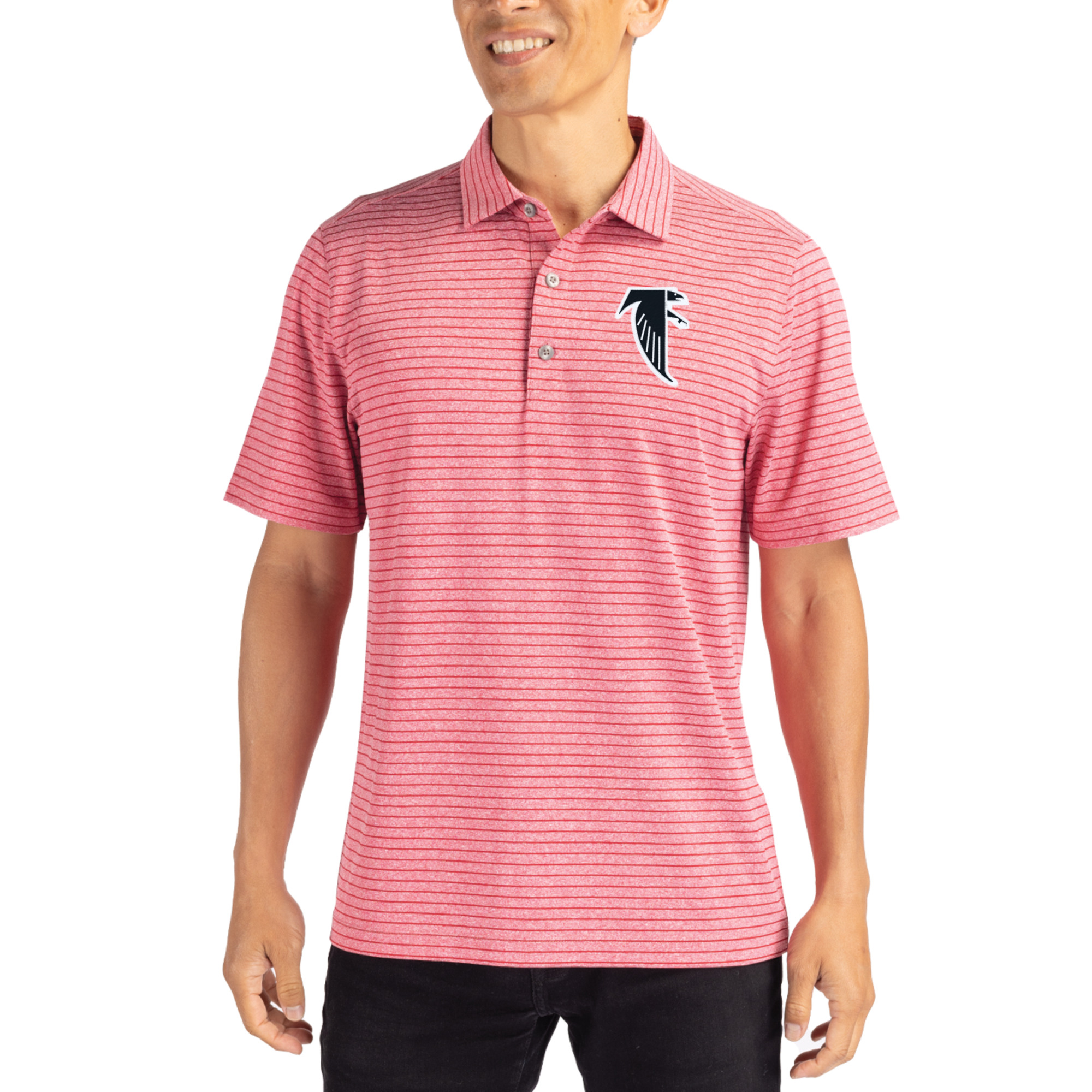 Men's Cutter & Buck  Heather Red Atlanta Falcons Throwback Forge Eco Heather Stripe Stretch Recycled Polo