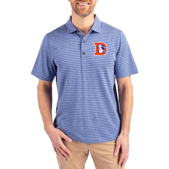 Men's Cutter & Buck  Heather Royal Denver Broncos Throwback Forge Eco Heather Stripe Stretch Recycled Polo
