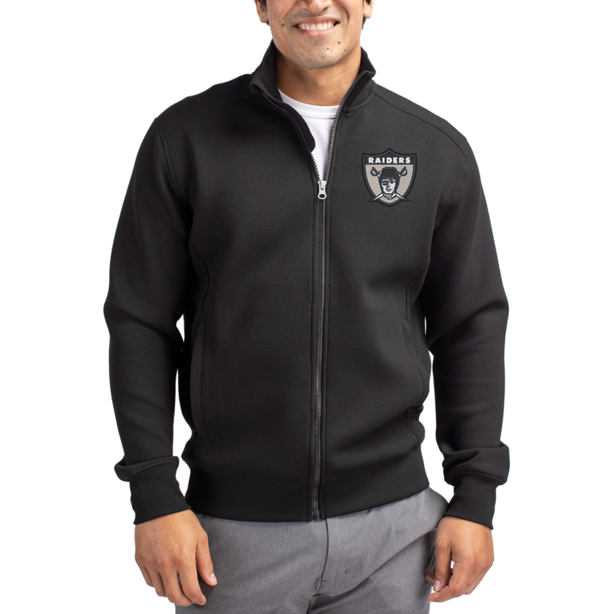 Men's Cutter & Buck Black Las Vegas Raiders Throwback Roam Eco Recycled Full-Zip Jacket