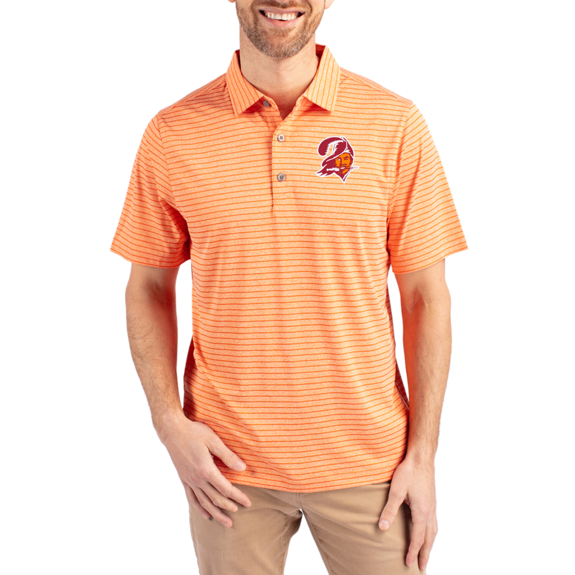 Men’s Cutter & Buck Heather Orange Tampa Bay Buccaneers Throwback Forge Eco Heather Stripe Stretch Recycled Polo Men’s Cutter & Buck Heather Orange Tampa Bay Buccaneers Throwback Forge Eco Heather Stripe Stretch Recycled Polo