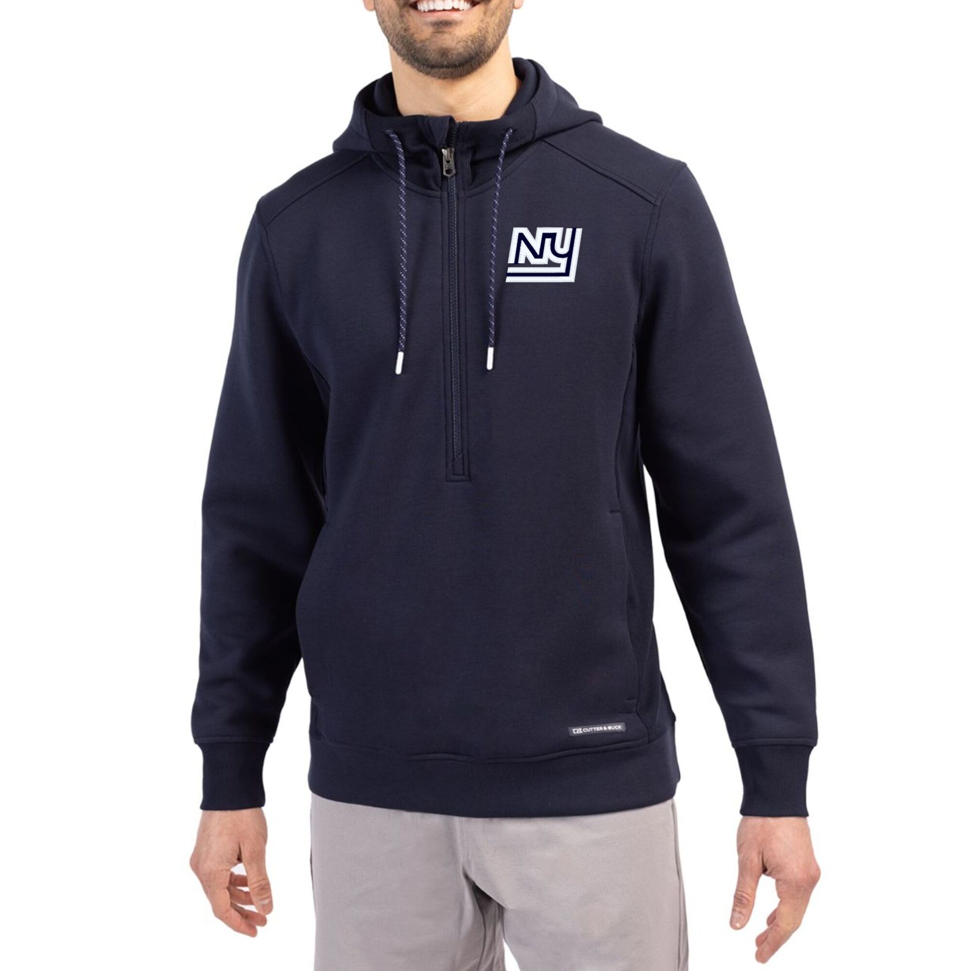 Men's Cutter & Buck Navy New York Giants Throwback Roam Eco Half-Zip Recycled Pullover Hoodie