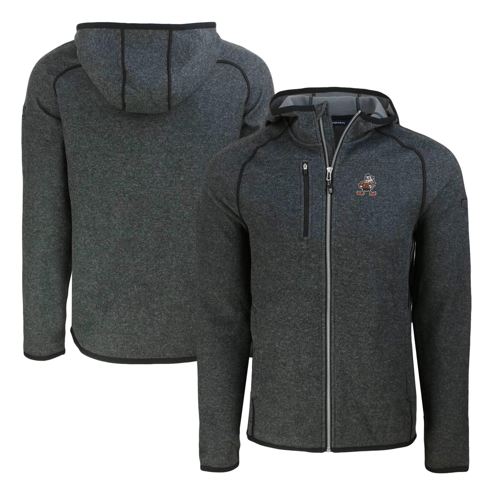 Men's Cutter & Buck Heather Charcoal Cleveland Browns Throwback Mainsail Sweater-Knit Full-Zip Hoodie