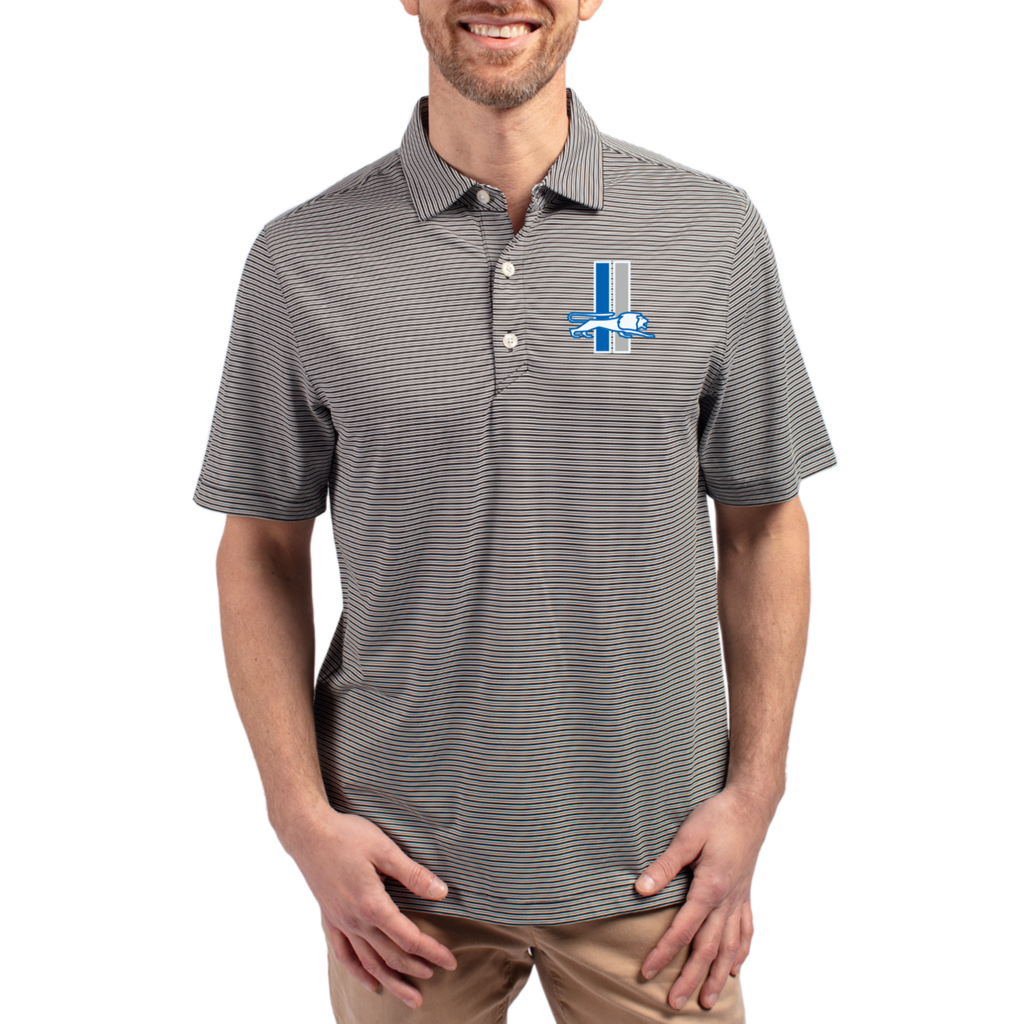 Men's Cutter & Buck  Black/White Detroit Lions Throwback Forge Eco Double Stripe Stretch Recycled Polo