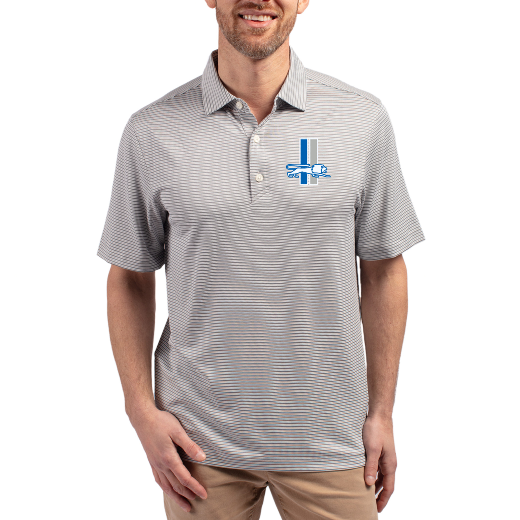 Men's Cutter & Buck  Gray/White Detroit Lions Throwback Forge Eco Double Stripe Stretch Recycled Polo