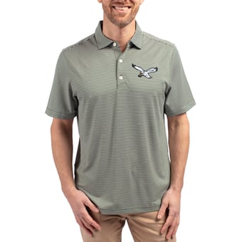 Men's Cutter & Buck Midnight Green/White Philadelphia Eagles Throwback Forge Eco Double Stripe Stretch Recycled Polo
