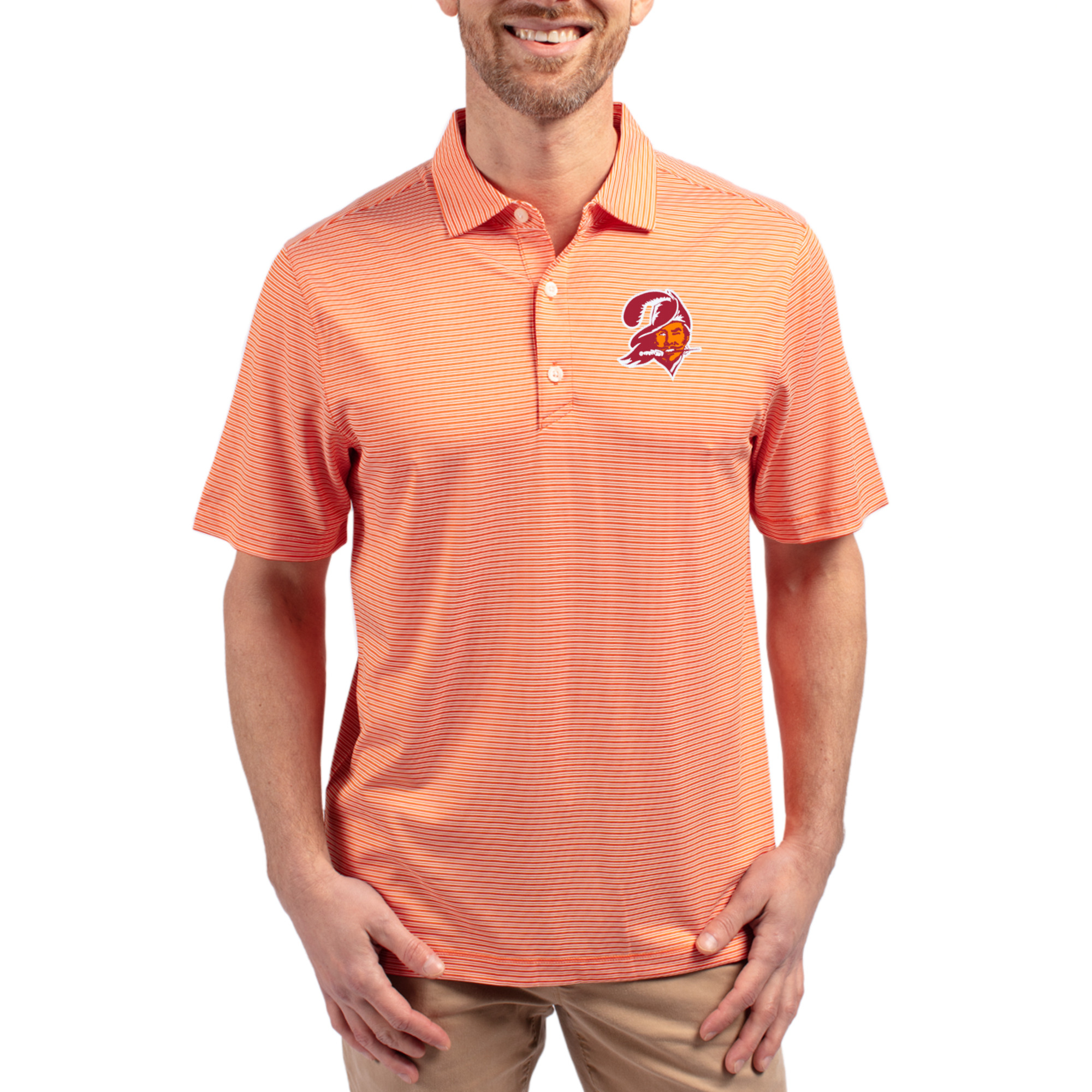 Men's Cutter & Buck  Orange Tampa Bay Buccaneers Throwback Forge Eco Double Stripe Stretch Recycled Polo