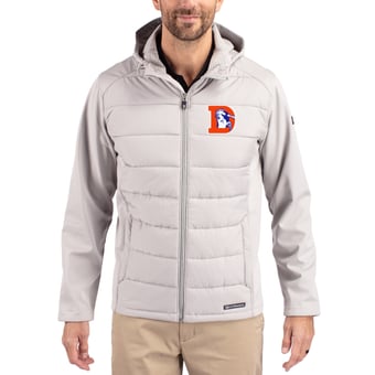 Men's Cutter & Buck Gray Denver Broncos Throwback Evoke Hybrid Eco Softshell Recycled Full-Zip Hoodie Jacket