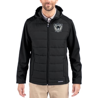 Men's Cutter & Buck Black Las Vegas Raiders Throwback Evoke Hybrid Eco Softshell Recycled Full-Zip Hoodie Jacket