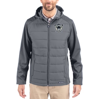 Men's Cutter & Buck Gray Las Vegas Raiders Throwback Evoke Hybrid Eco Softshell Recycled Full-Zip Hoodie Jacket