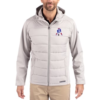 Men's Cutter & Buck Gray New England Patriots Throwback Evoke Hybrid Eco Softshell Recycled Full-Zip Hoodie Jacket