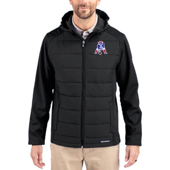 Men's Cutter & Buck Black New England Patriots Throwback Evoke Hybrid Eco Softshell Recycled Full-Zip Hoodie Jacket