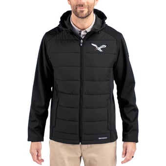 Men's Cutter & Buck Black Philadelphia Eagles Throwback Evoke Hybrid Eco Softshell Recycled Full-Zip Hoodie Jacket