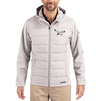 Men's Cutter & Buck Gray Philadelphia Eagles Throwback Evoke Hybrid Eco Softshell Recycled Full-Zip Hoodie Jacket
