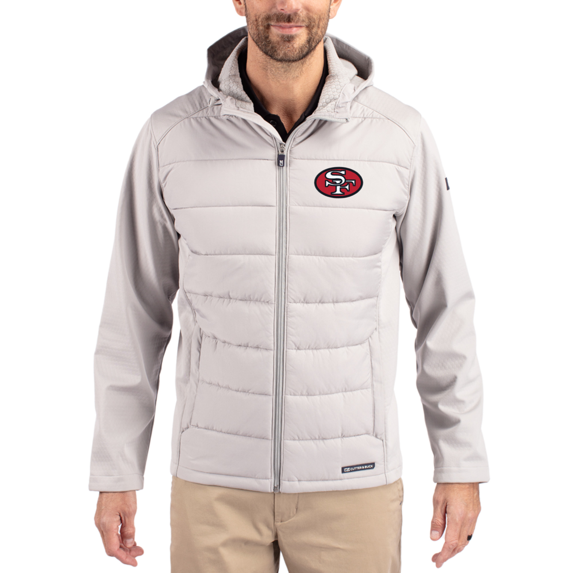 Men's Cutter & Buck Gray San Francisco 49ers Throwback Evoke Hybrid Eco Softshell Recycled Full-Zip Hoodie Jacket