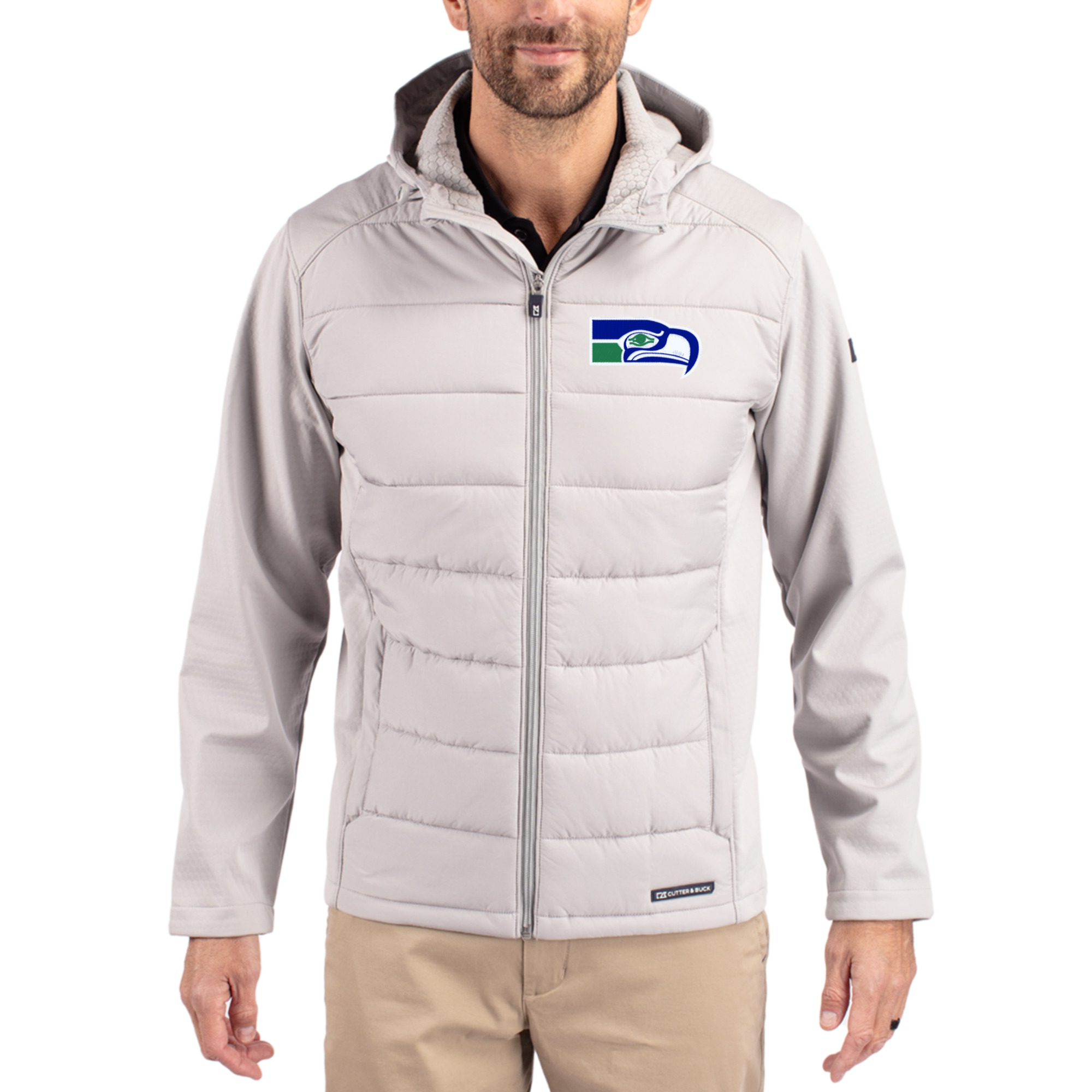 Men's Cutter & Buck Gray Seattle Seahawks Throwback Evoke Hybrid Eco Softshell Recycled Full-Zip Hoodie Jacket