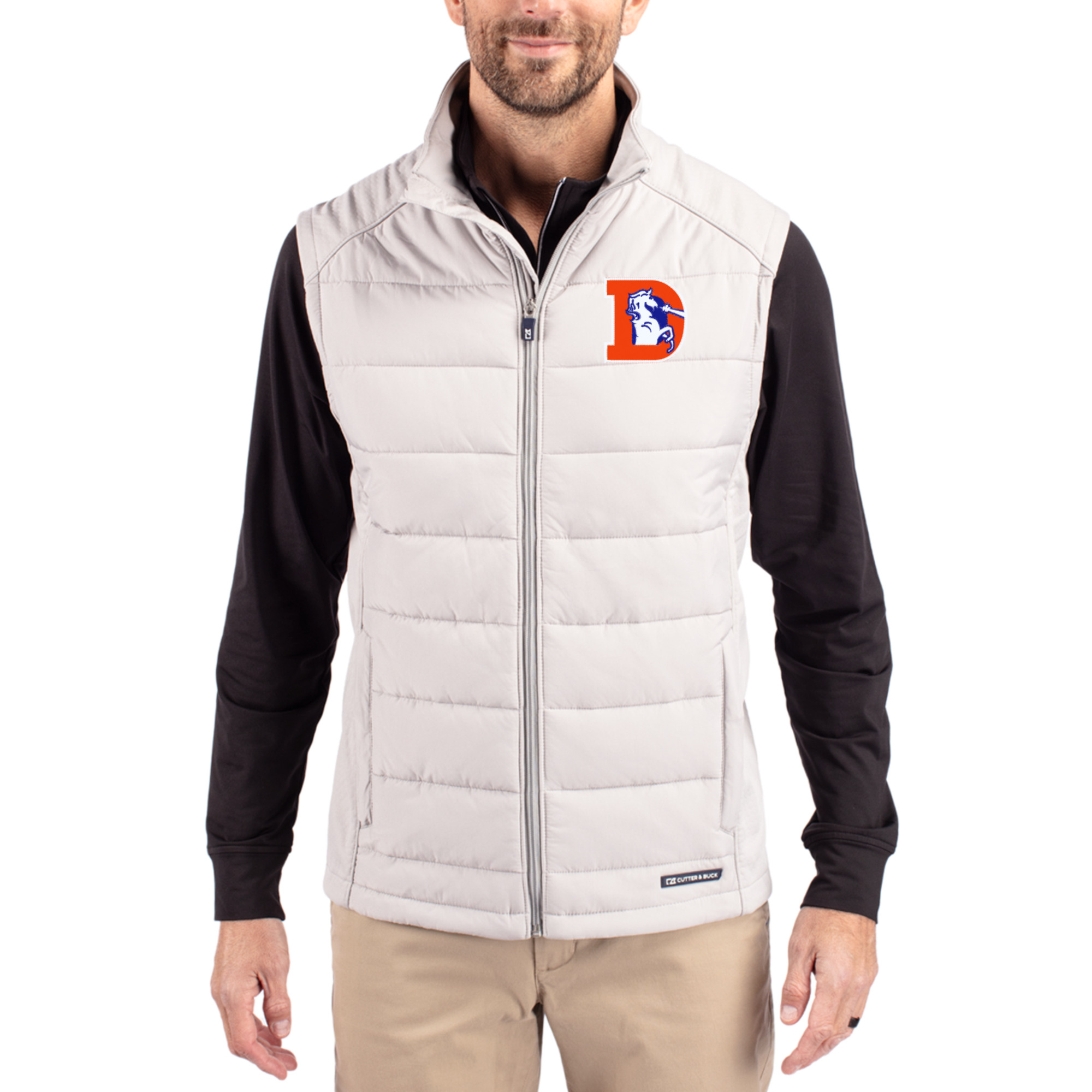 Men's Cutter & Buck Gray Denver Broncos Throwback Evoke Hybrid Eco Softshell Recycled Full-Zip Vest