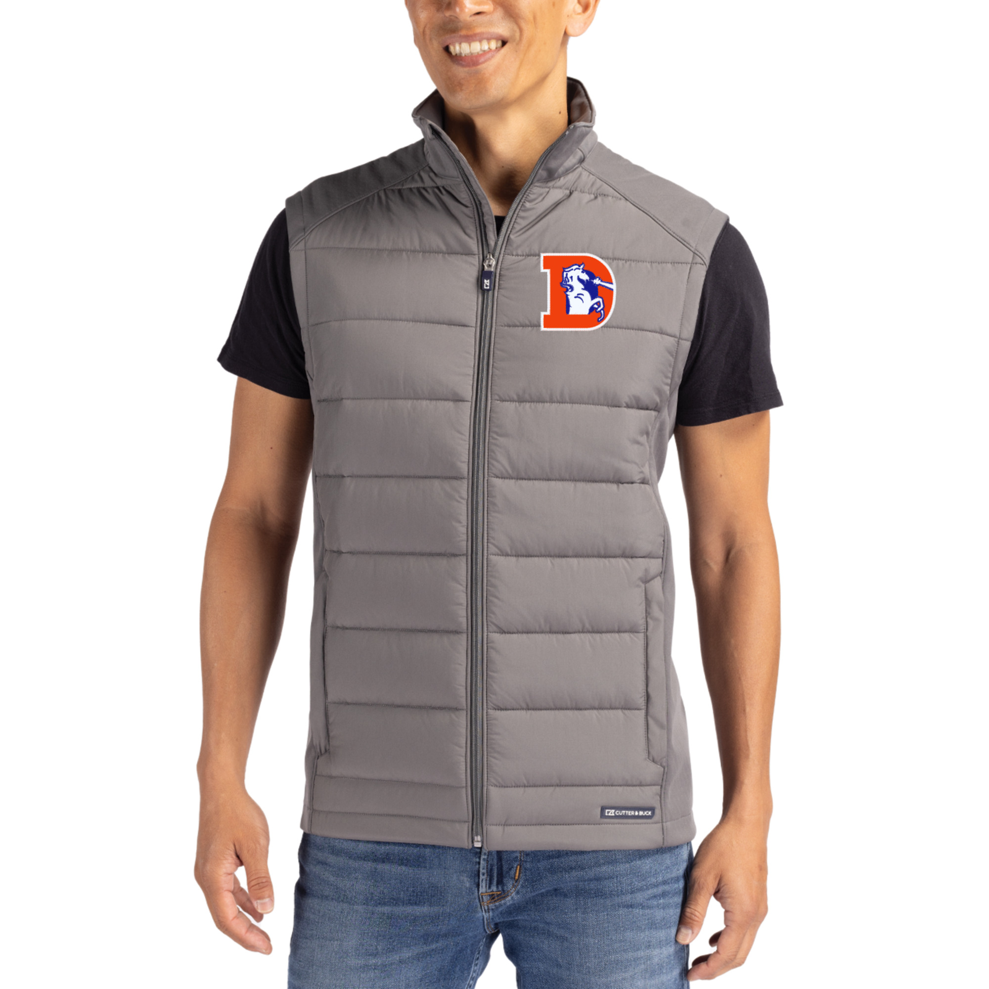 Men's Cutter & Buck Gray Denver Broncos Throwback Evoke Hybrid Eco Softshell Recycled Full-Zip Vest