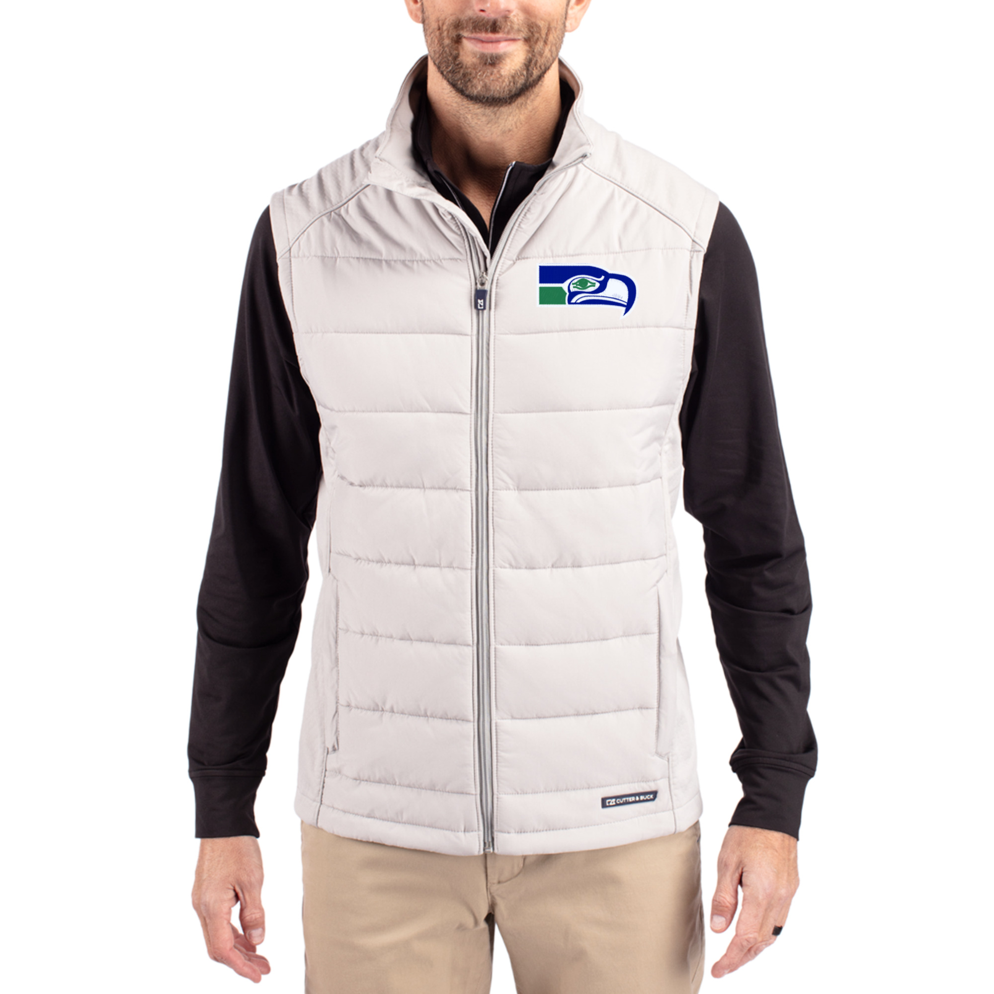 Men's Cutter & Buck Gray Seattle Seahawks Throwback Evoke Hybrid Eco Softshell Recycled Full-Zip Vest