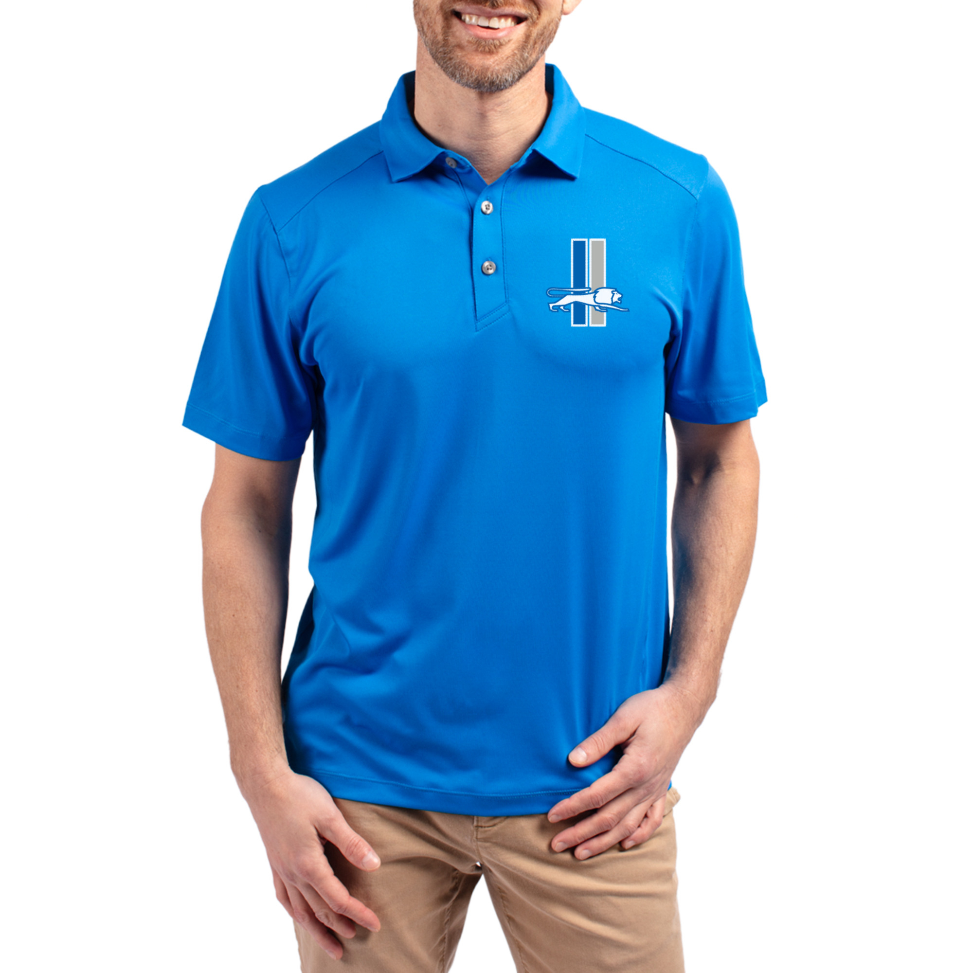 Men's Cutter & Buck  Blue Detroit Lions Throwback Forge Eco Stretch Recycled Polo