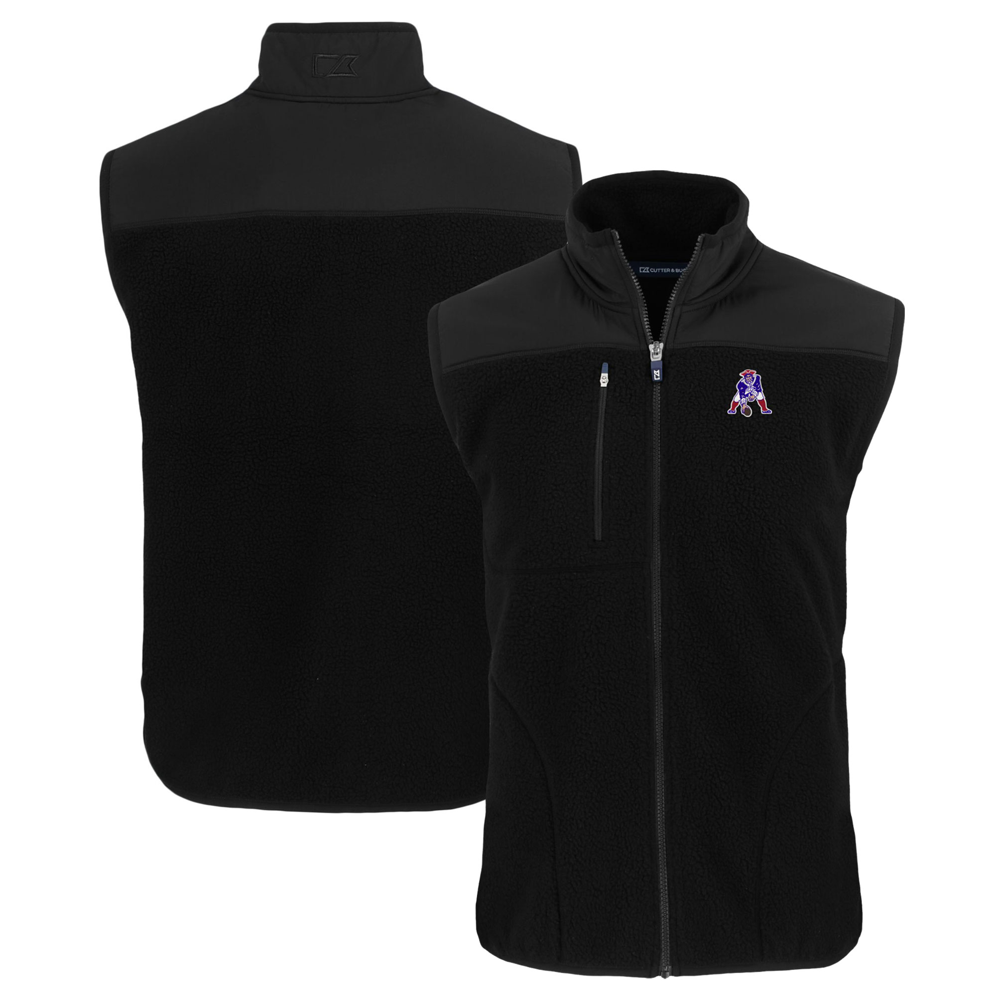 Men's Cutter & Buck Black New England Patriots Throwback Big & Tall Cascade Eco Sherpa Fleece Full-Zip Vest