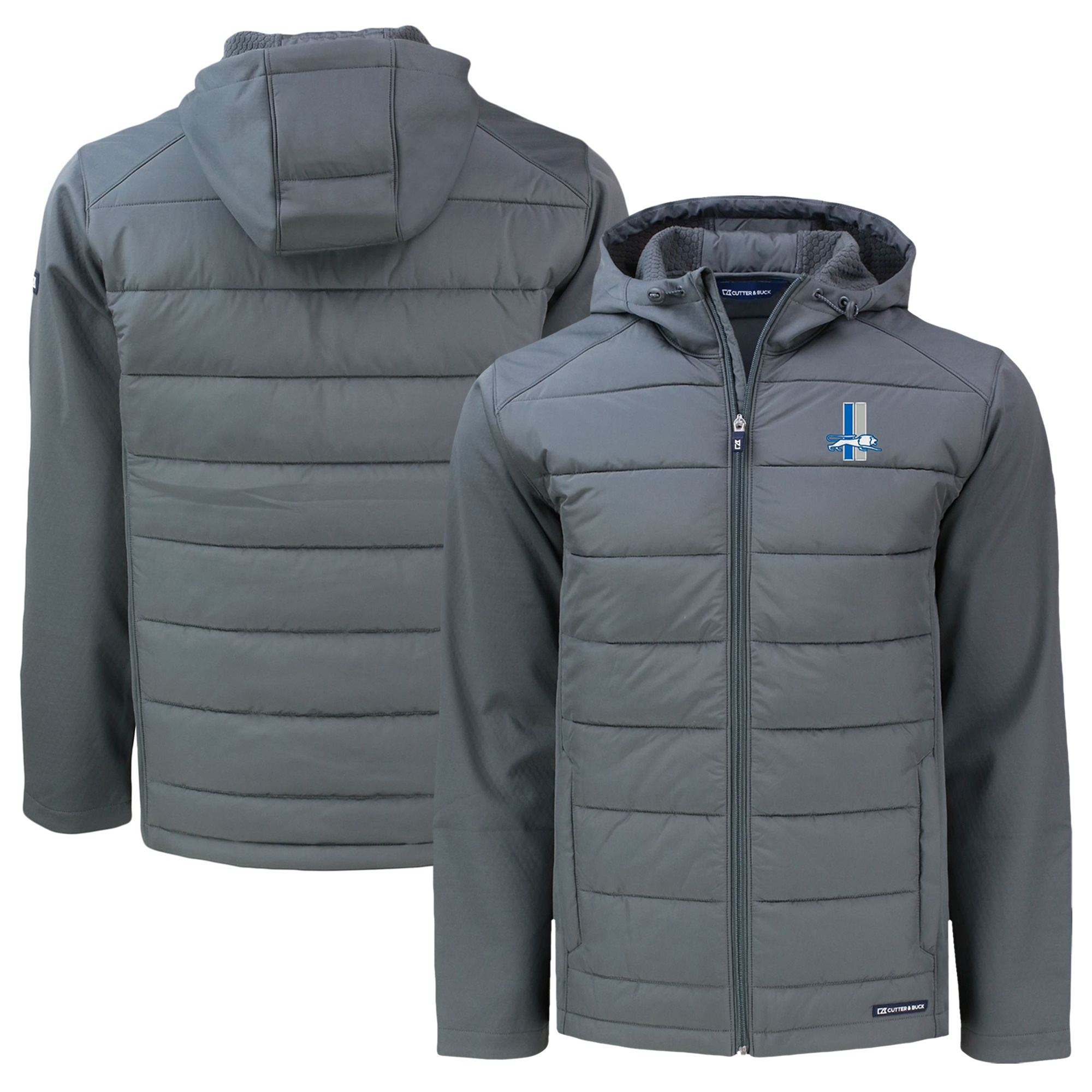 Men's Cutter & Buck Gray Detroit Lions Throwback Big & Tall Evoke Hybrid Eco Softshell Recycled Full-Zip Hoodie