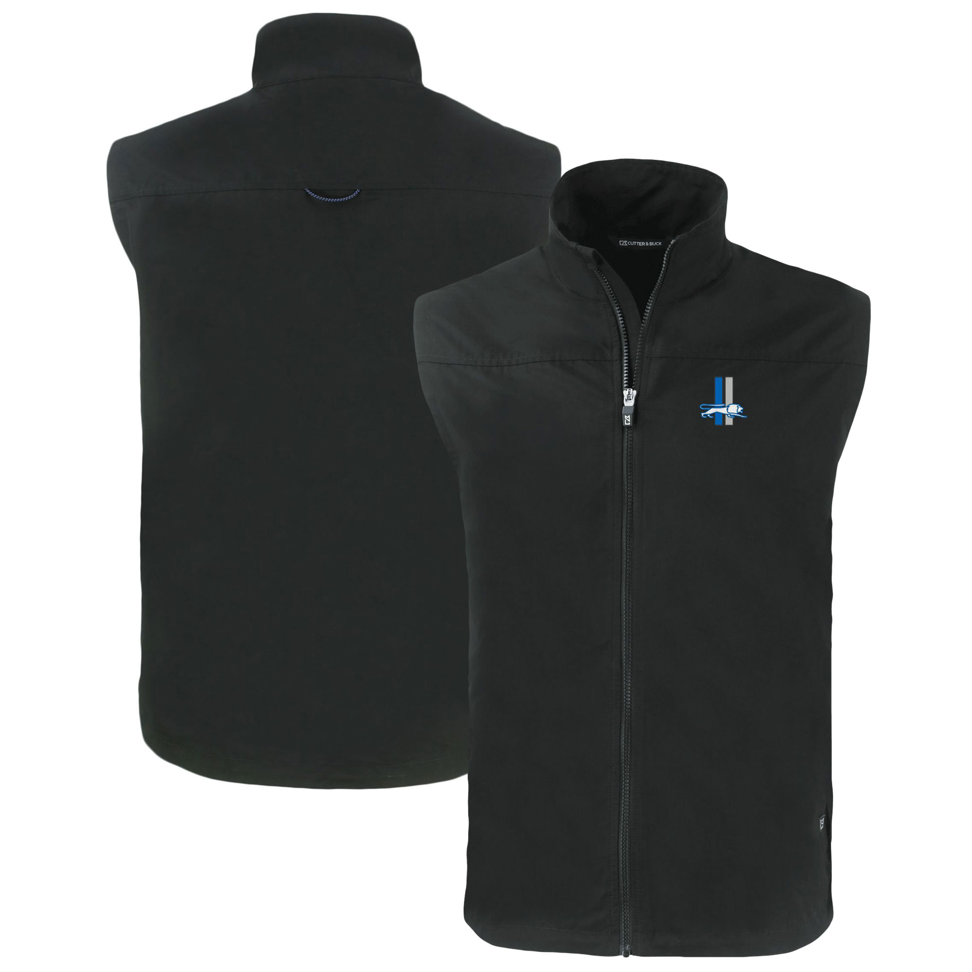 Men's Cutter & Buck Black Detroit Lions Throwback Big & Tall Charter Eco Full-Zip Vest