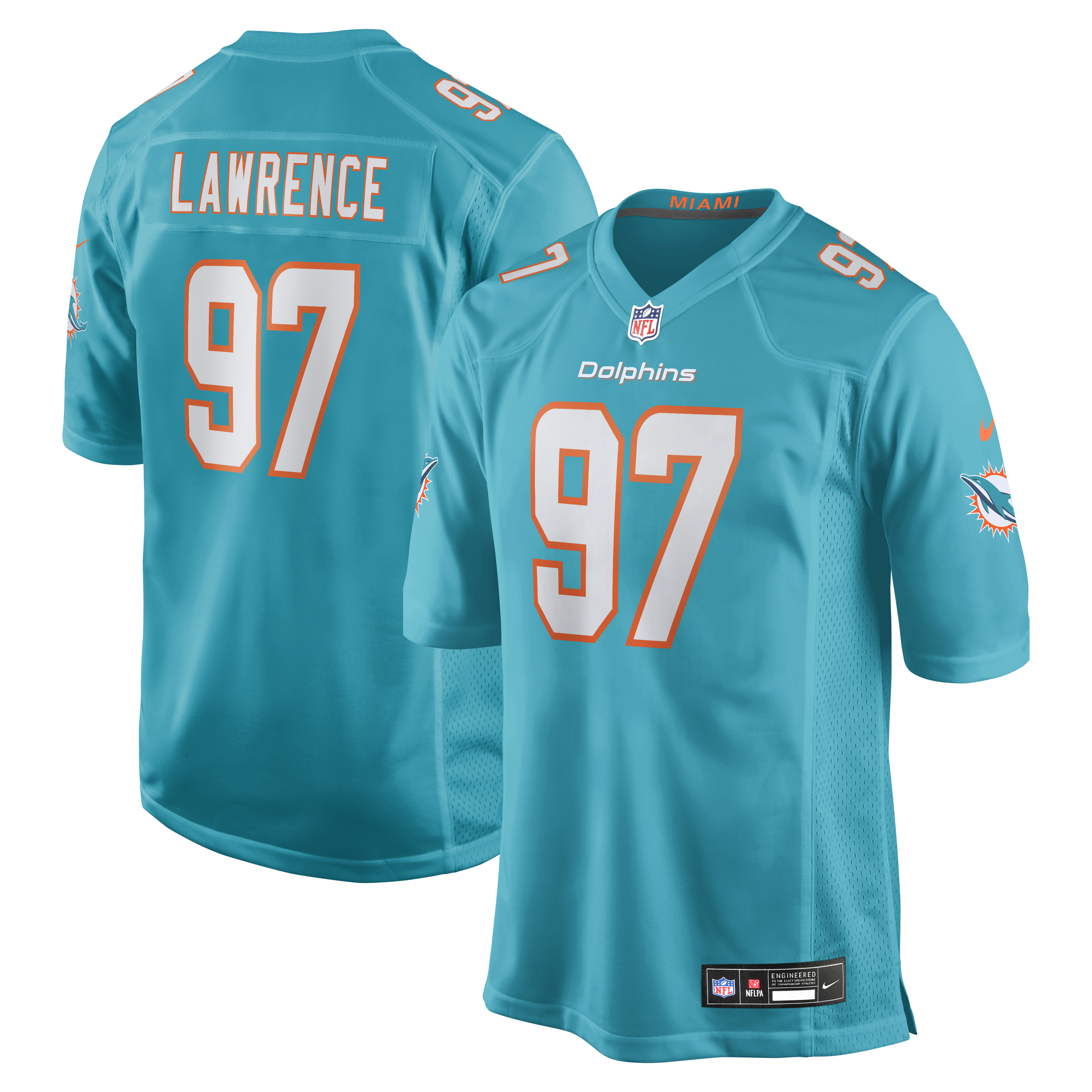 Men's Nike Rashard Lawrence Aqua Miami Dolphins Team Game Jersey