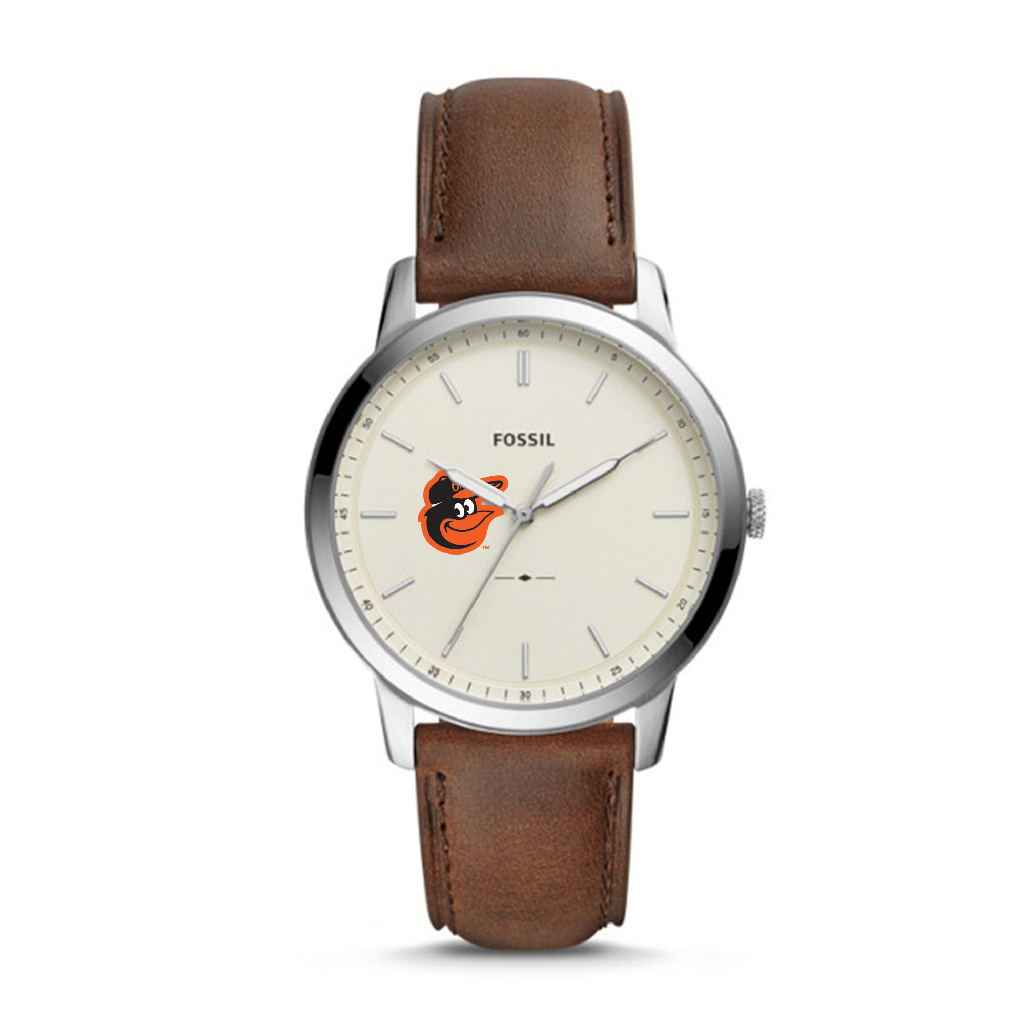 Men's Fossil Brown Baltimore Orioles Minimalist Leather Watch