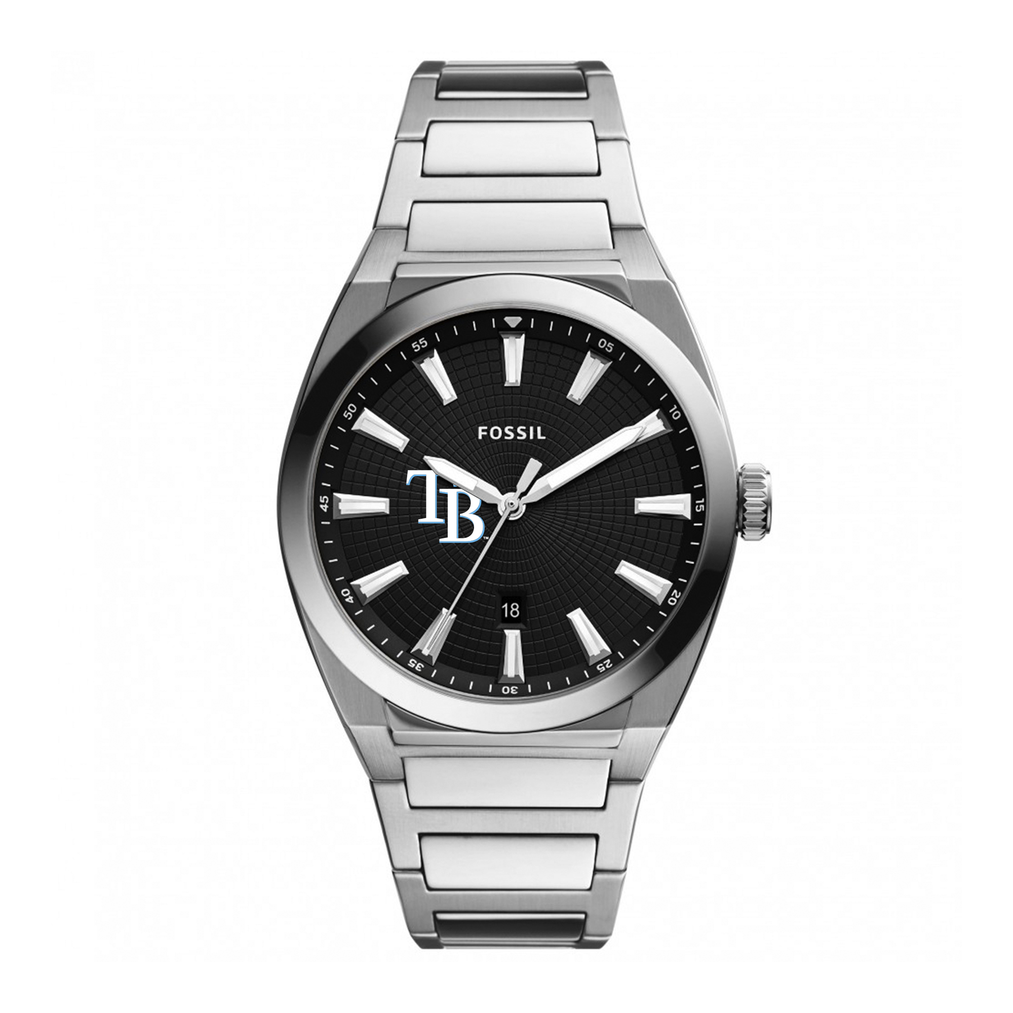 Men's Fossil Black Tampa Bay Rays Everett Stainless Steel Watch