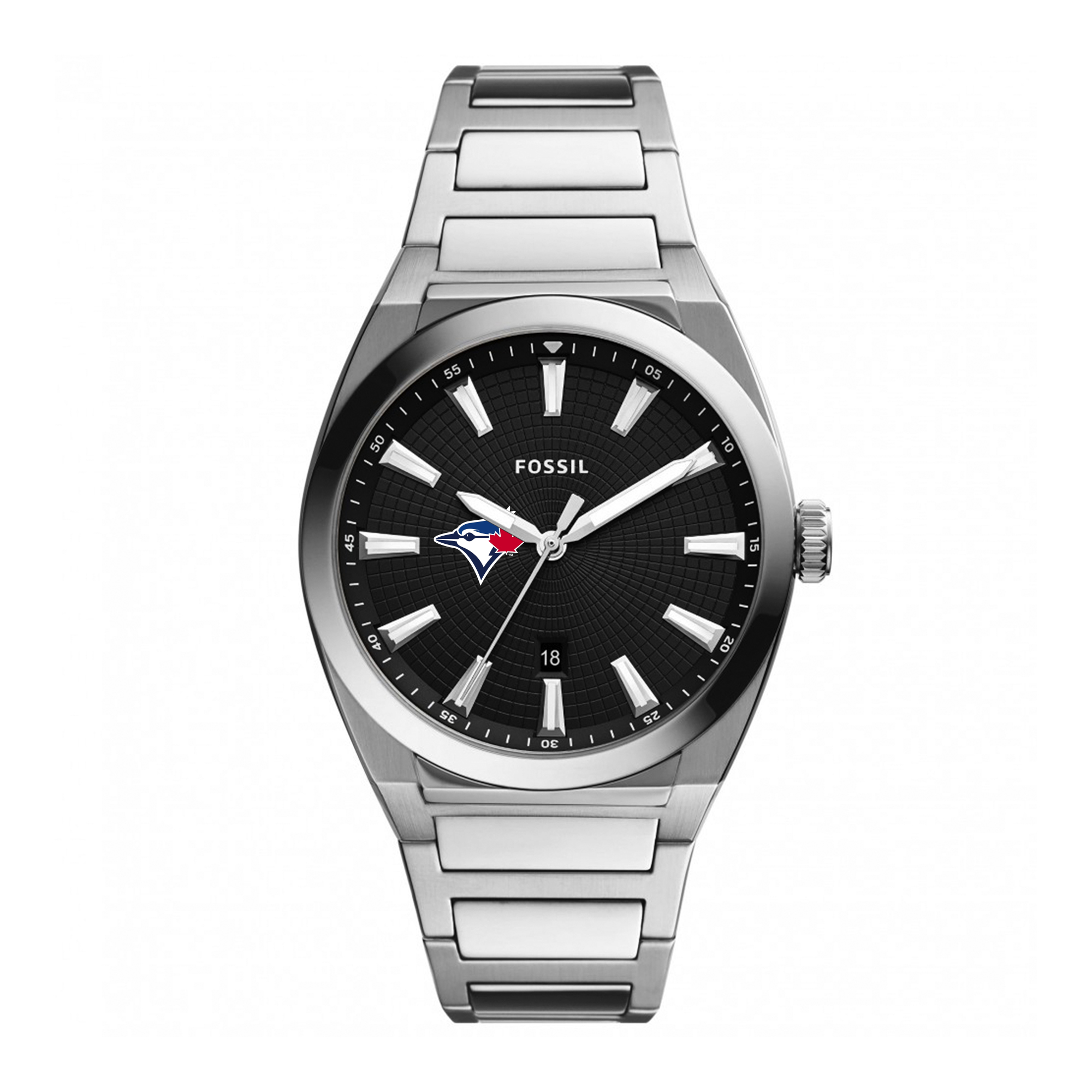 Men's Fossil Black Toronto Blue Jays Everett Stainless Steel Watch