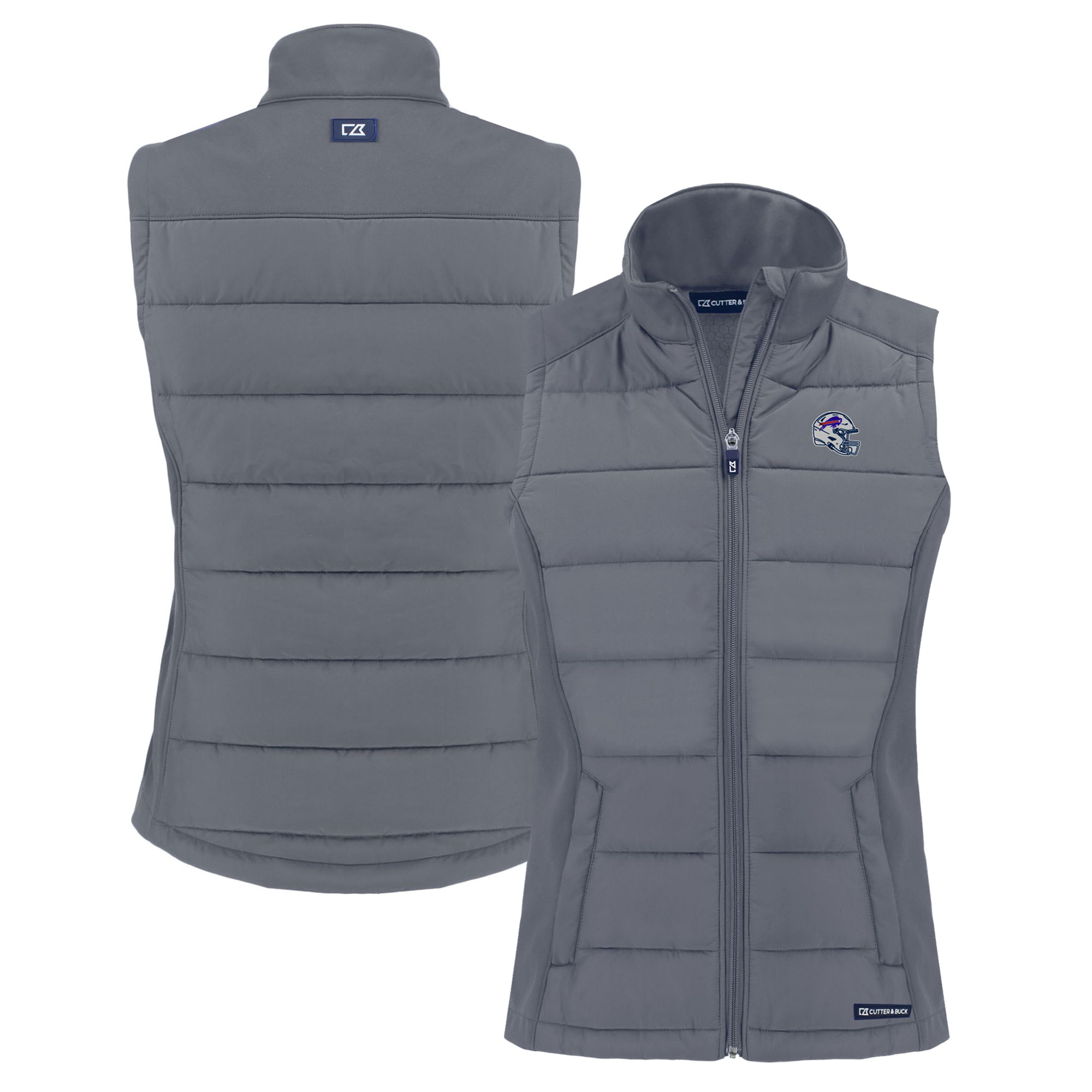 Women's Cutter & Buck Gray Buffalo Bills Helmet Evoke Hybrid Eco Softshell Recycled Full-Zip Vest