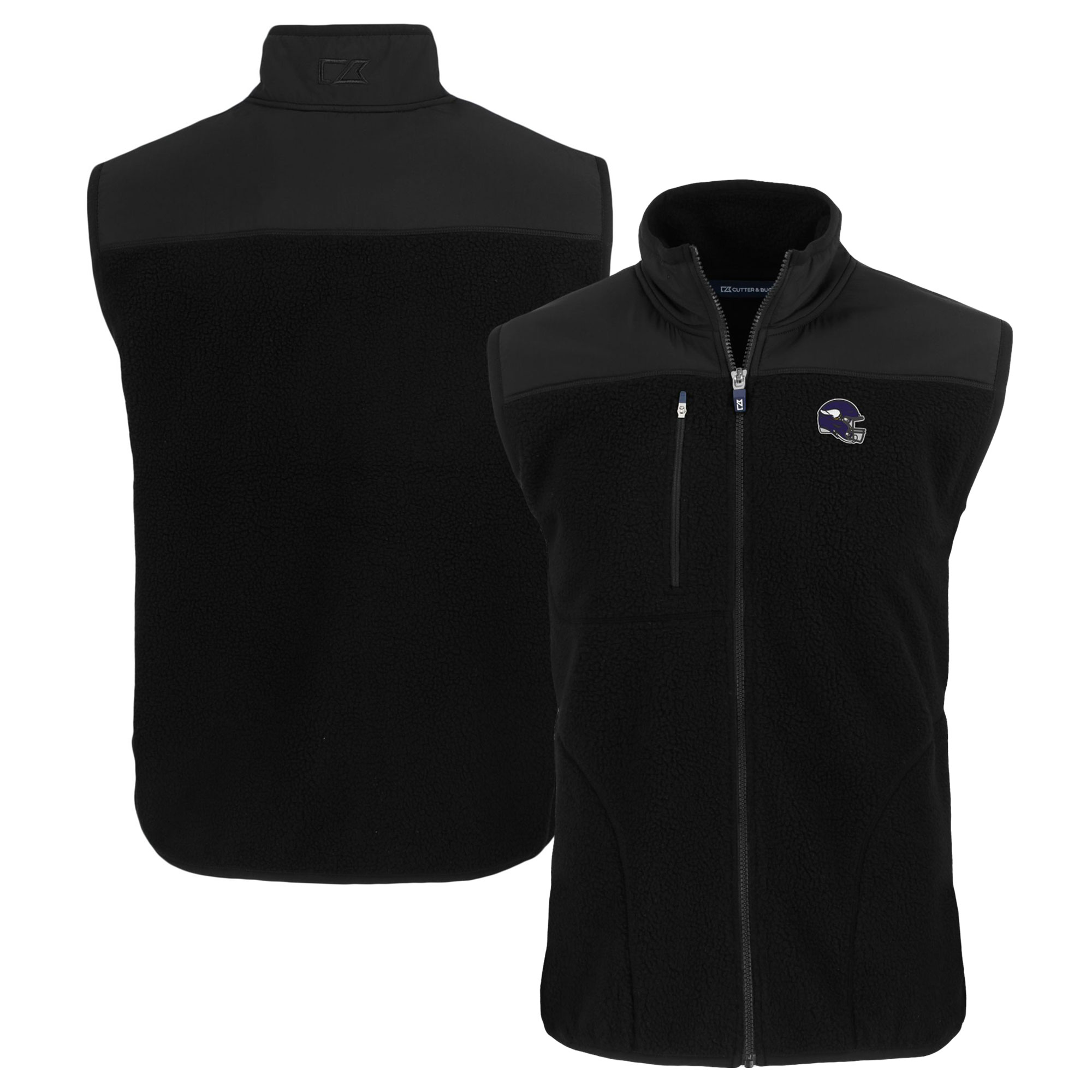 Men's Cutter & Buck Black Minnesota Vikings Helmet Cascade Eco Sherpa Fleece Full-Zip Vest