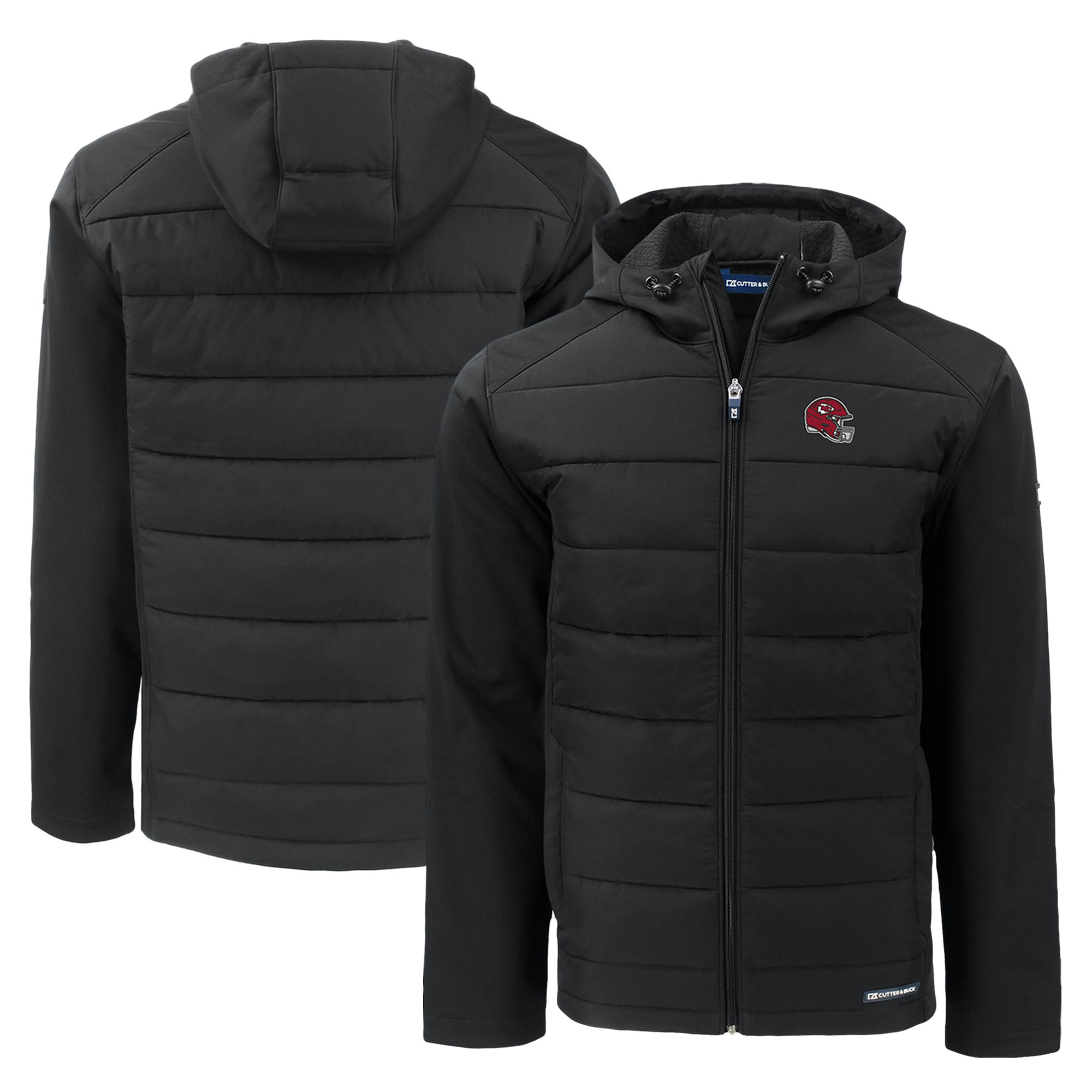 Men's Cutter & Buck Black Kansas City Chiefs Helmet Evoke Hybrid Eco Softshell Recycled Full-Zip Hoodie Jacket