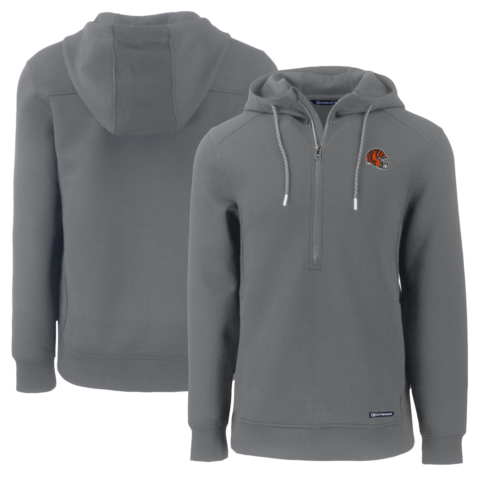 Men's Cutter & Buck Gray Cincinnati Bengals Helmet Roam Eco Half-Zip Recycled Pullover Hoodie