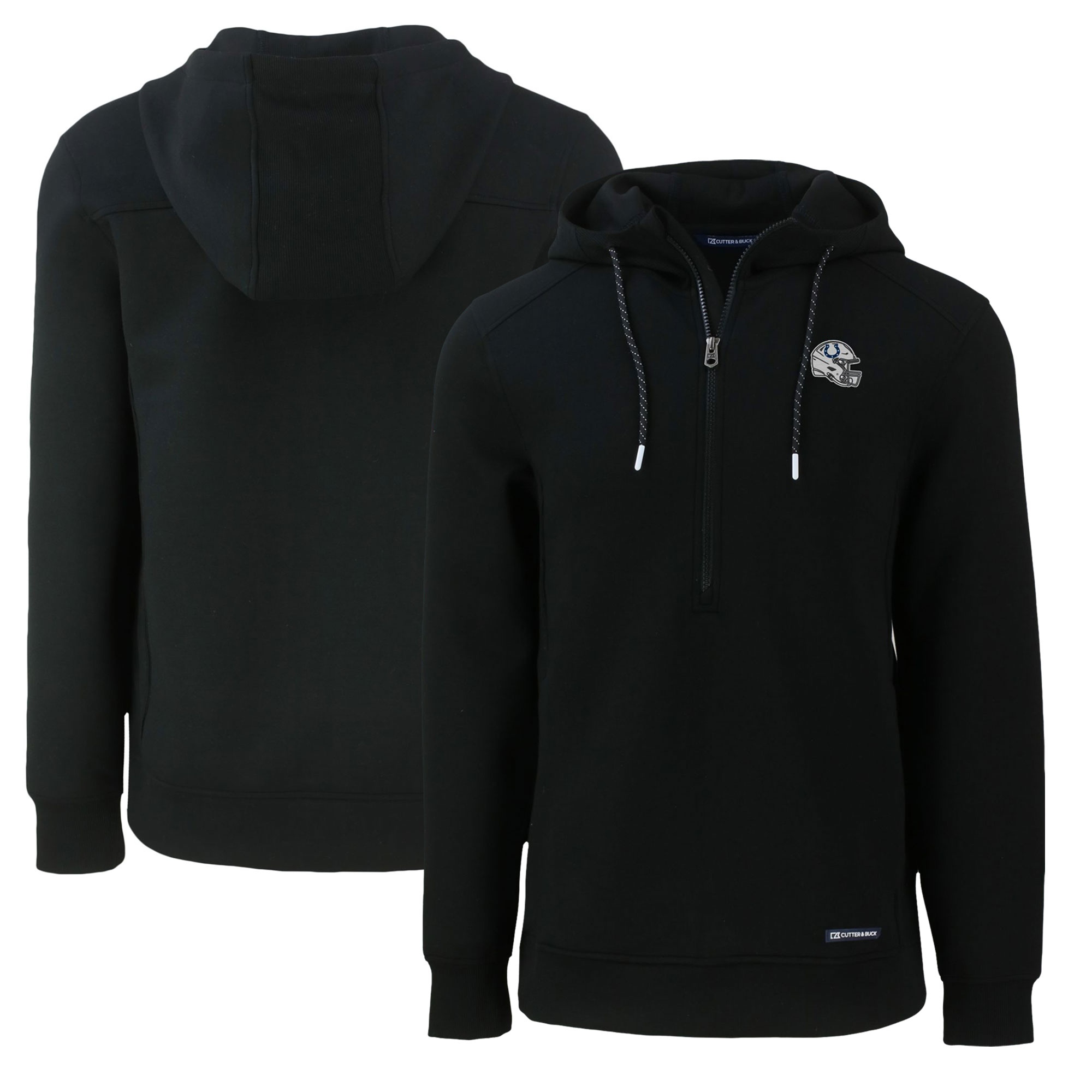 Men's Cutter & Buck Black Indianapolis Colts Helmet Roam Eco Half-Zip Recycled Pullover Hoodie