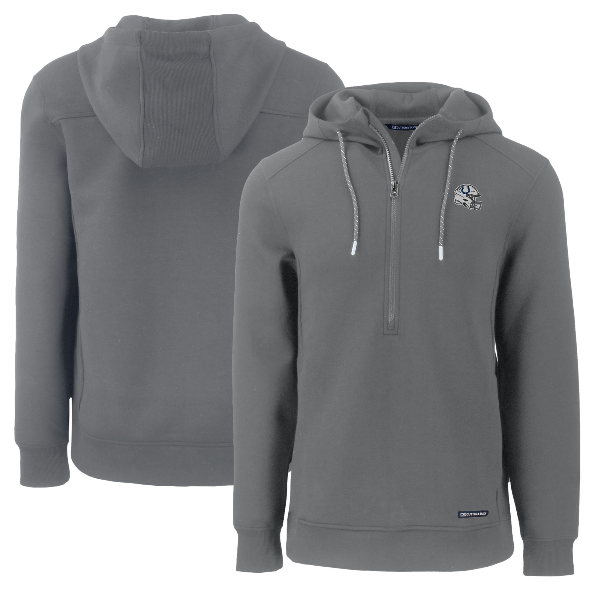 Men's Cutter & Buck Gray Indianapolis Colts Helmet Roam Eco Half-Zip Recycled Pullover Hoodie
