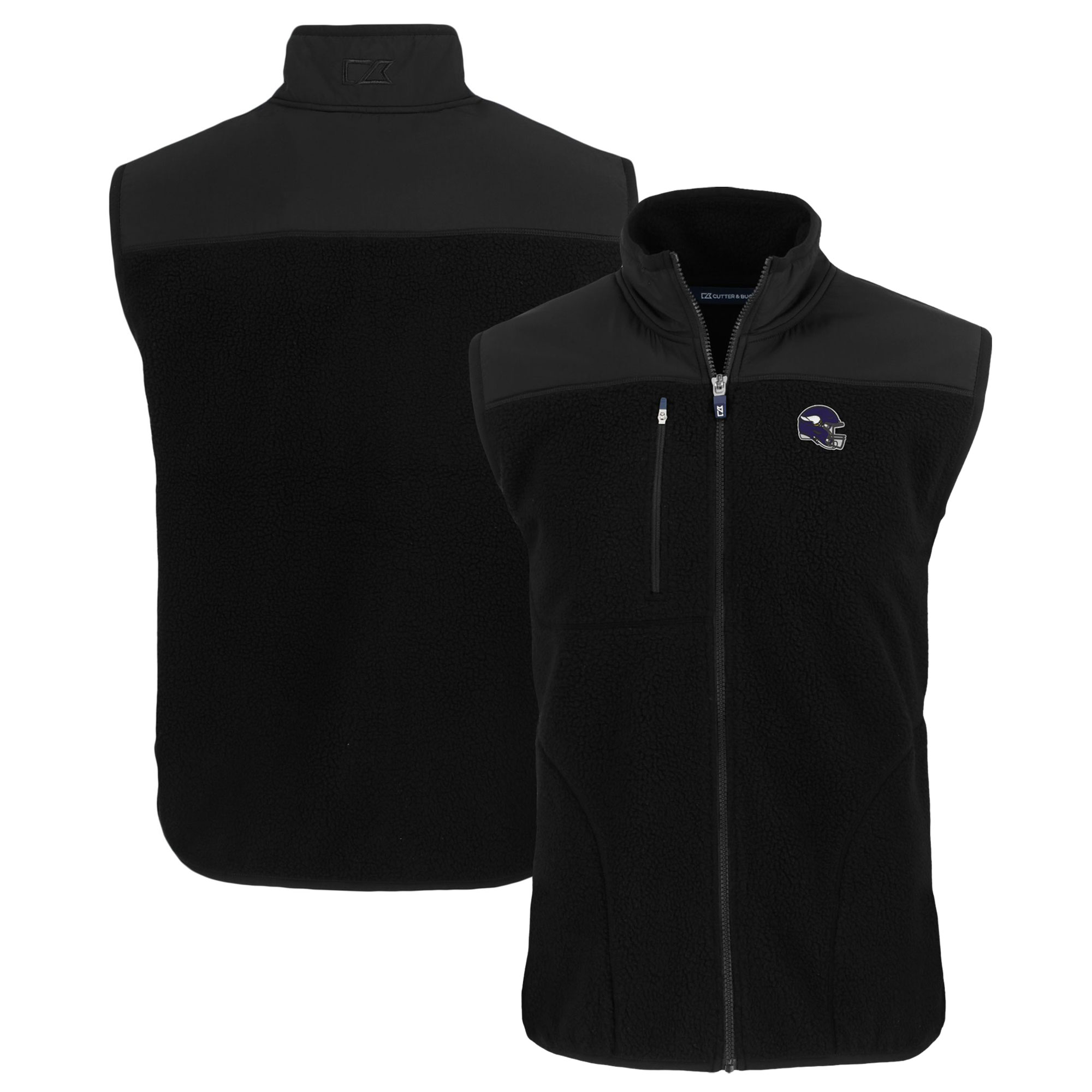 Men's Cutter & Buck Black Minnesota Vikings Helmet Big & Tall Cascade Eco Sherpa Fleece Full-Zip Vest