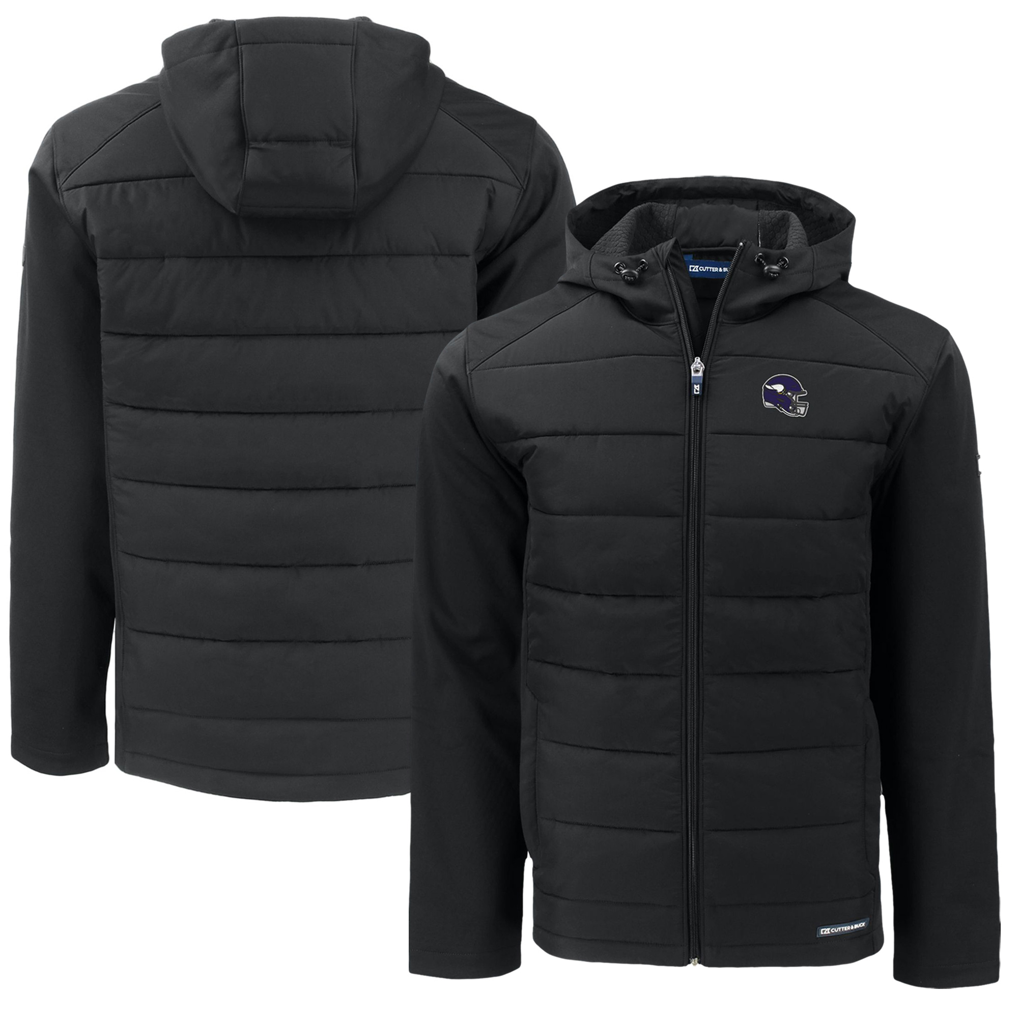 Men's Cutter & Buck Black Minnesota Vikings Helmet Big & Tall Evoke Hybrid Eco Softshell Recycled Full-Zip Jacket