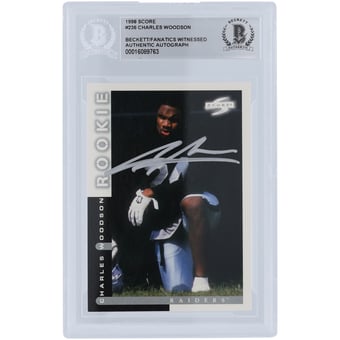 Charles Woodson Oakland Raiders Autographed 1998 Score Series 1 Silver Ink #236 Beckett Fanatics Witnessed Authenticated Rookie Card