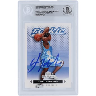 Carmelo Anthony Denver Nuggets Autographed 2003-04 Upper Deck MVP #203 Beckett Fanatics Witnessed Authenticated Rookie Card