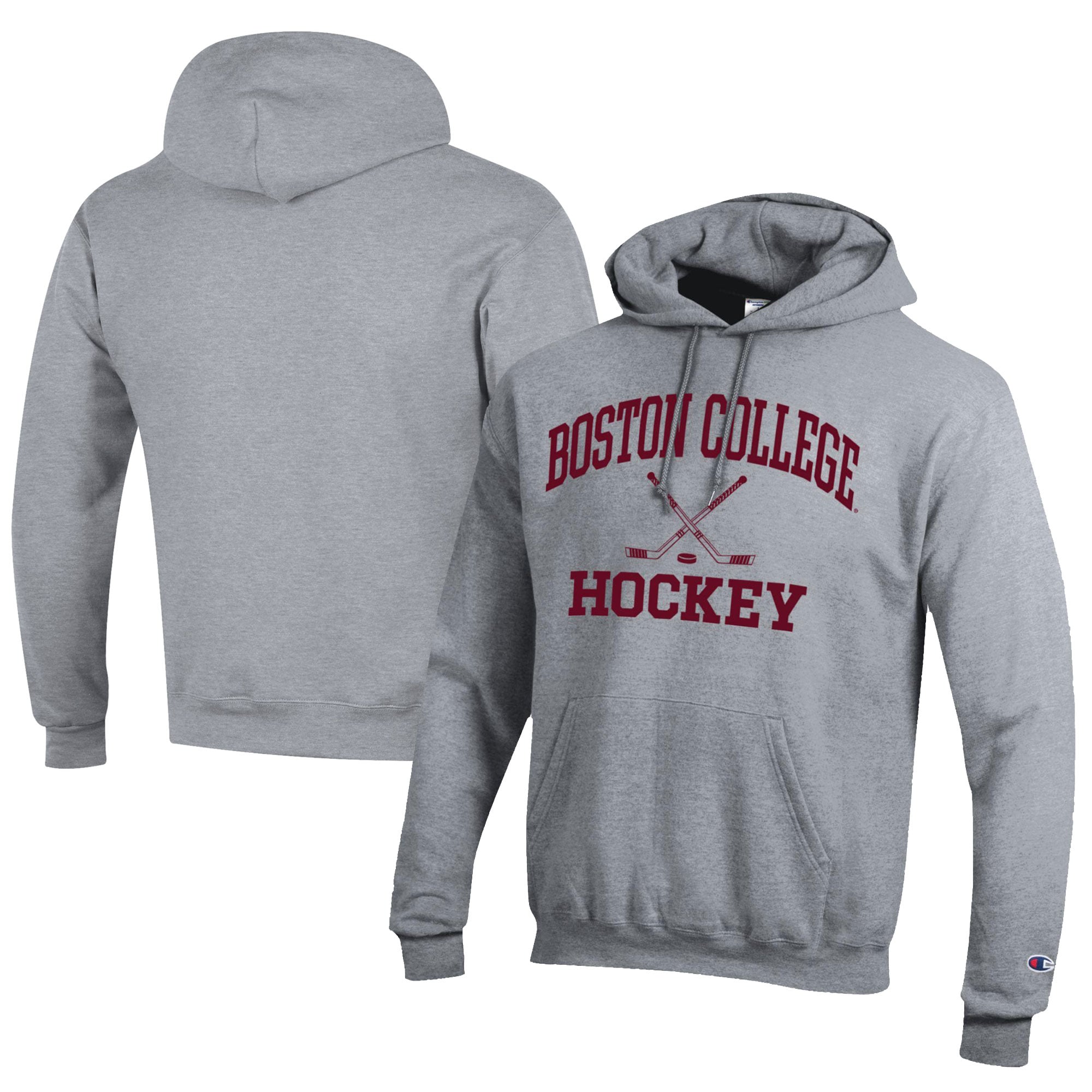 Men's Champion  Gray Boston College Eagles Icon Logo Hockey Eco Powerblend Pullover Hoodie