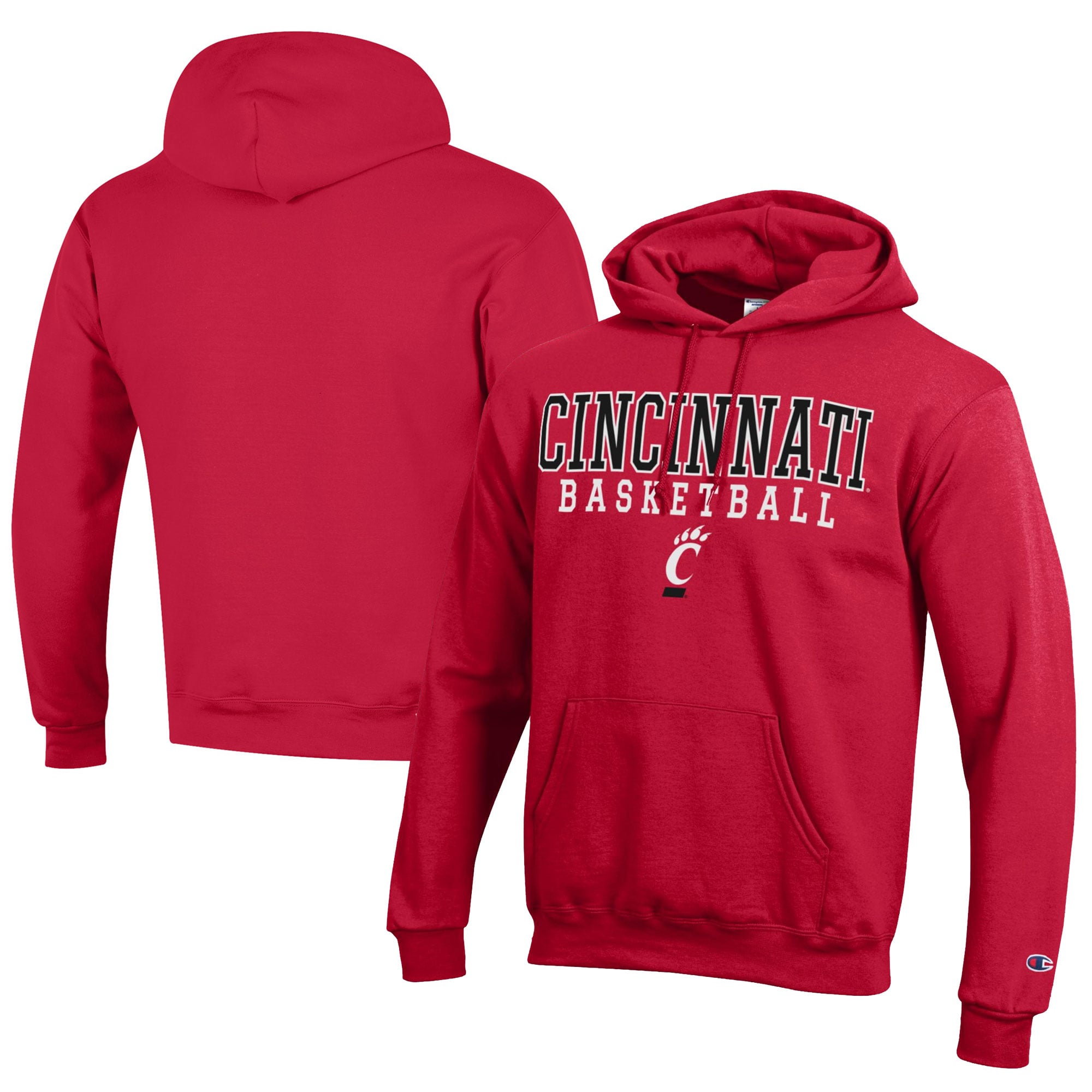 Men's Champion  Red Cincinnati Bearcats Stacked Logo Basketball Eco Powerblend Pullover Hoodie
