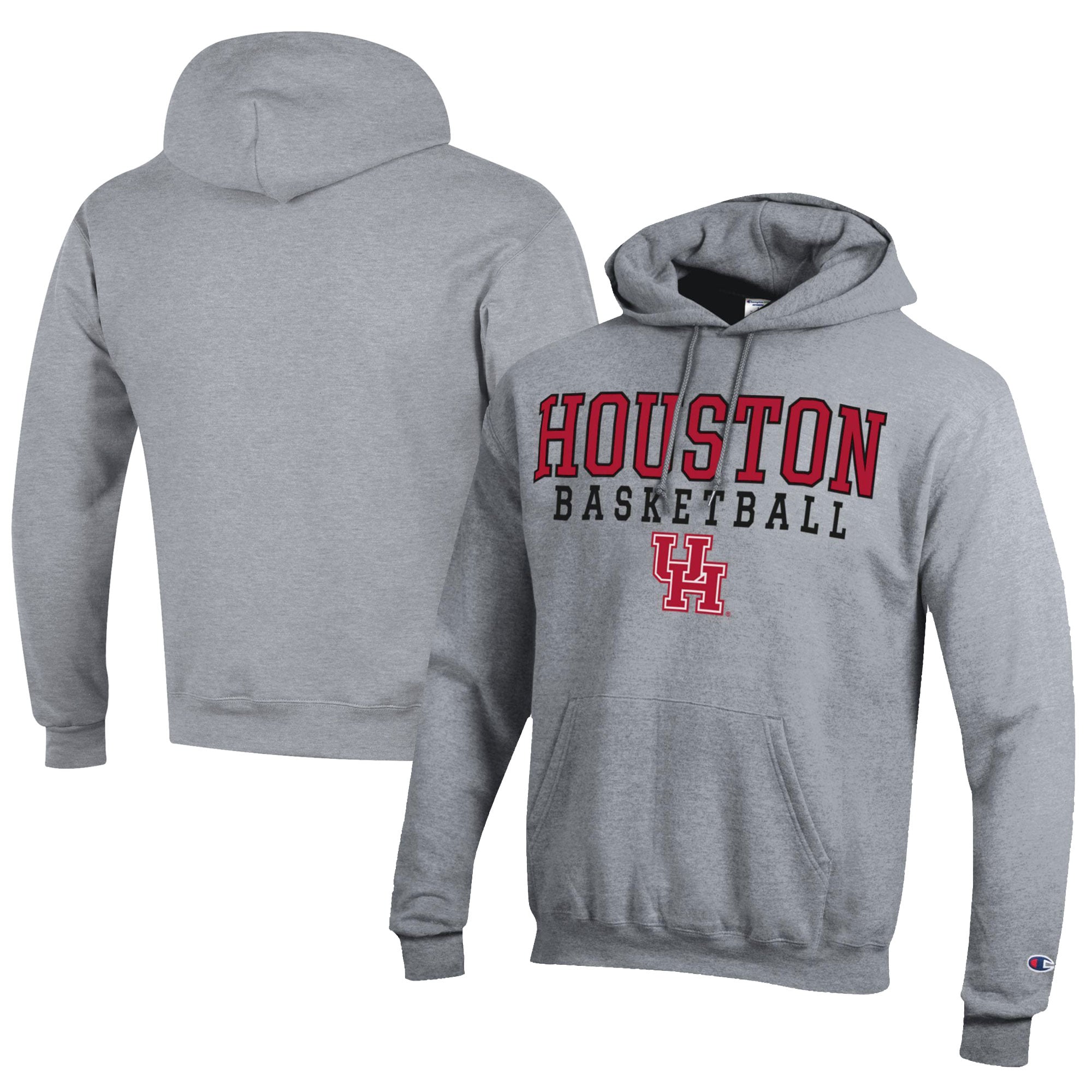 Men's Champion  Gray Houston Cougars Stacked Logo Basketball Eco Powerblend Pullover Hoodie