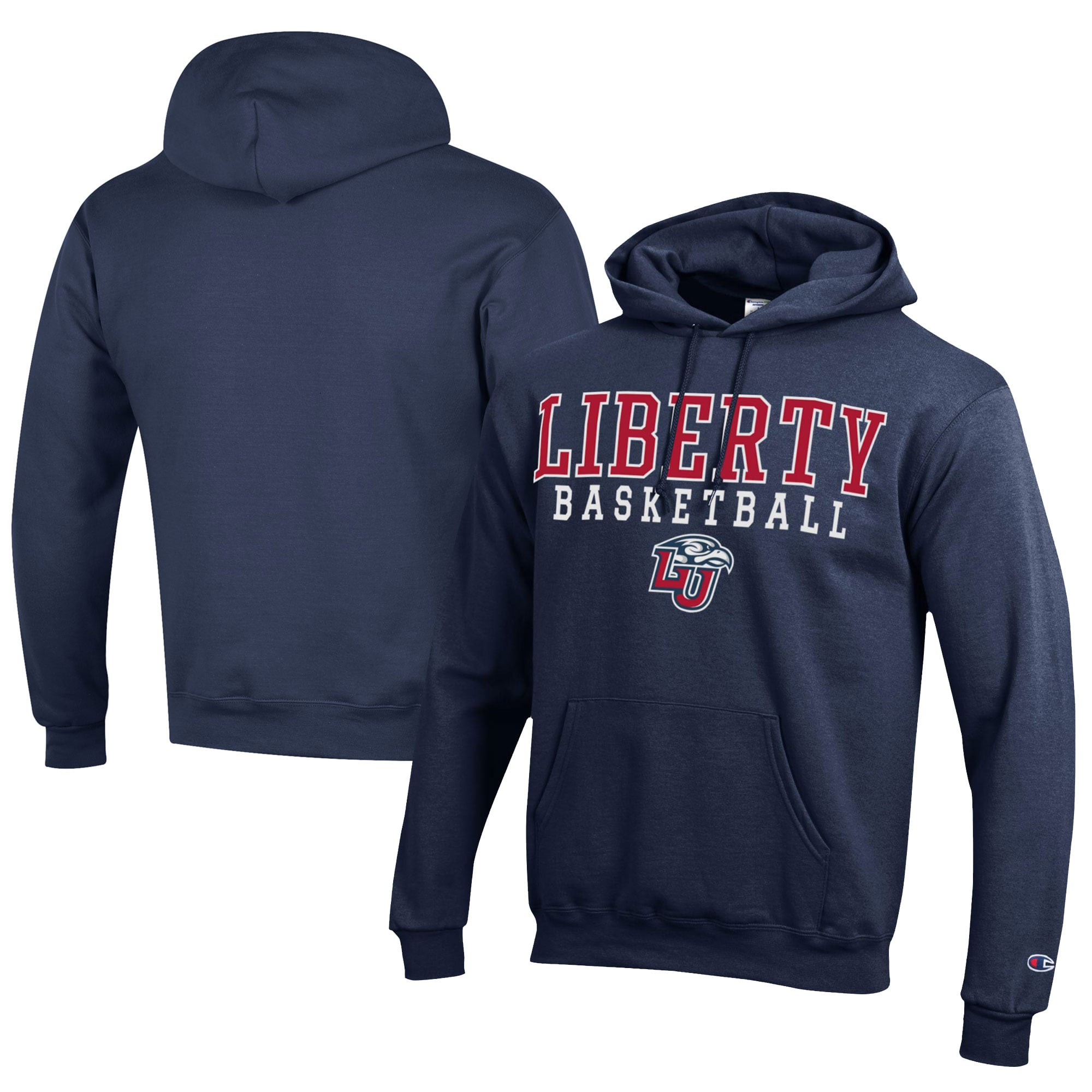 Men's Champion  Navy Liberty Flames Stacked Logo Basketball Eco Powerblend Pullover Hoodie