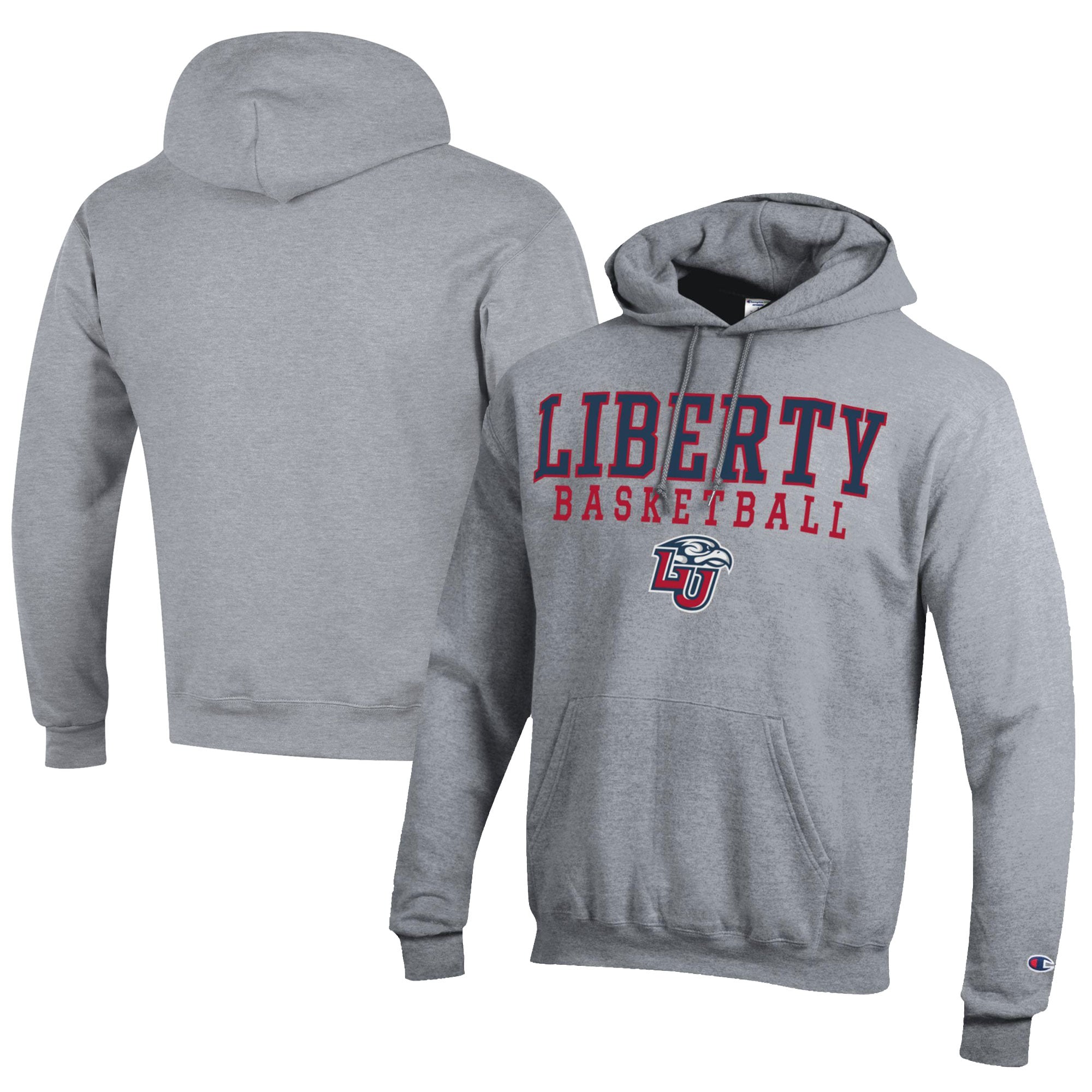 Men's Champion  Gray Liberty Flames Stacked Logo Basketball Eco Powerblend Pullover Hoodie