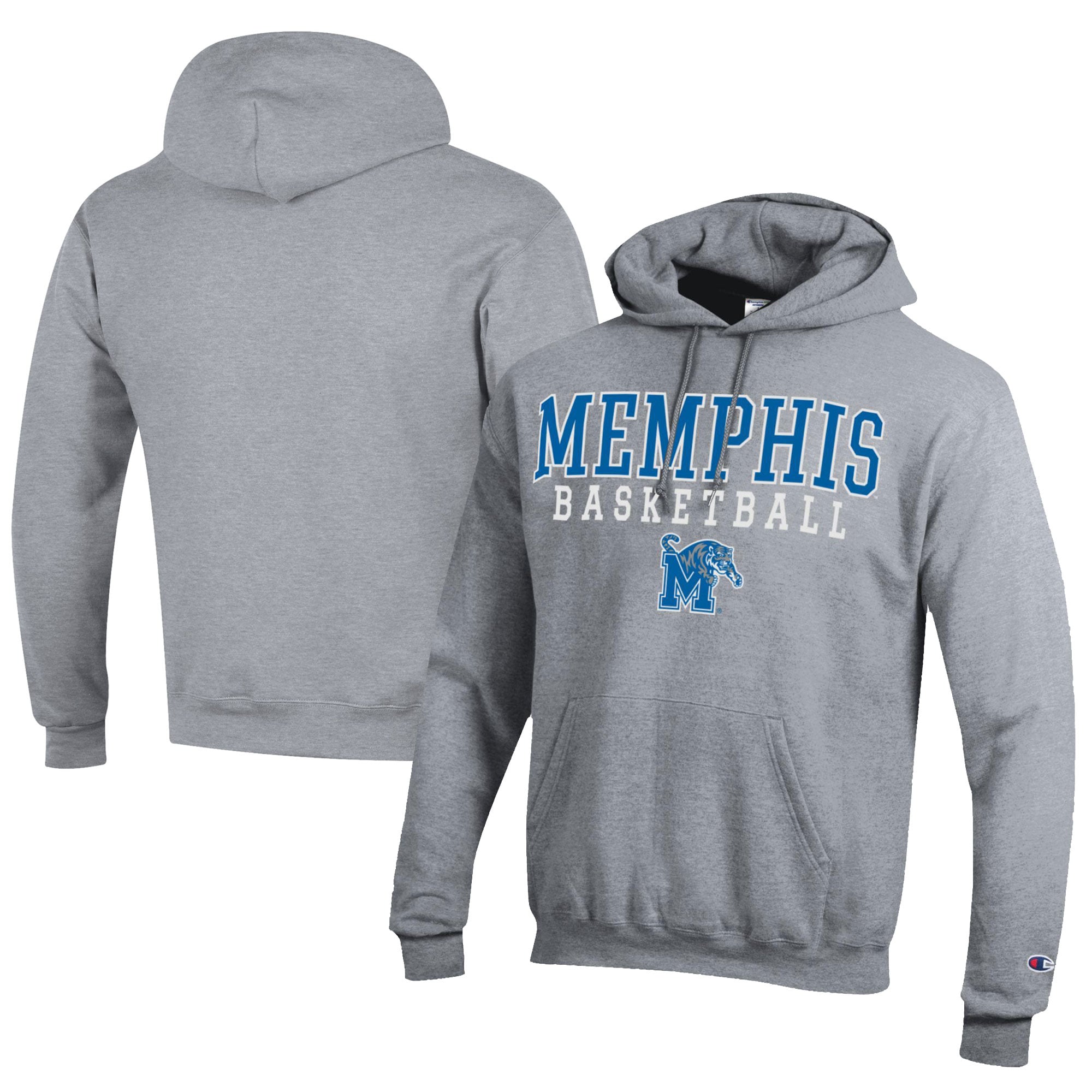 Men's Champion  Gray Memphis Tigers Stacked Logo Basketball Eco Powerblend Pullover Hoodie