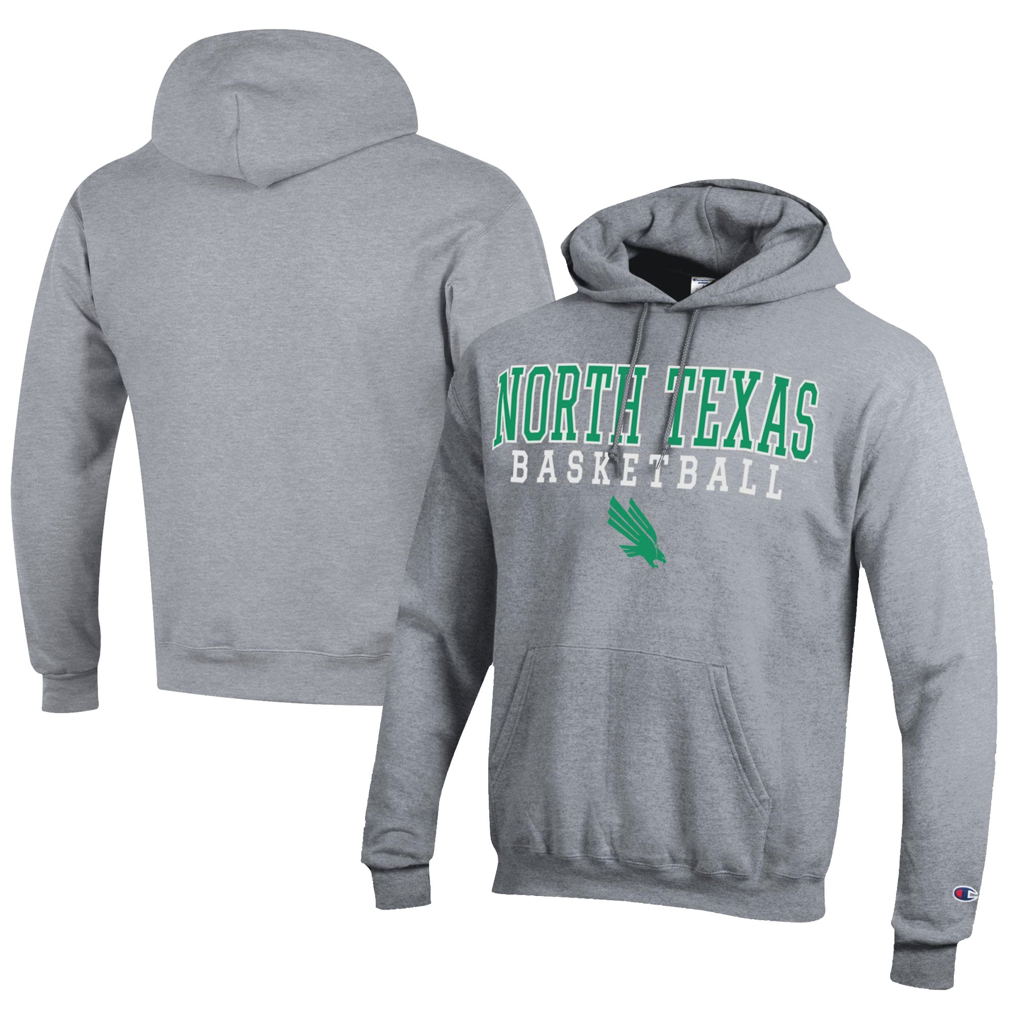 Men's Champion  Gray North Texas Mean Green Stacked Logo Basketball Eco Powerblend Pullover Hoodie