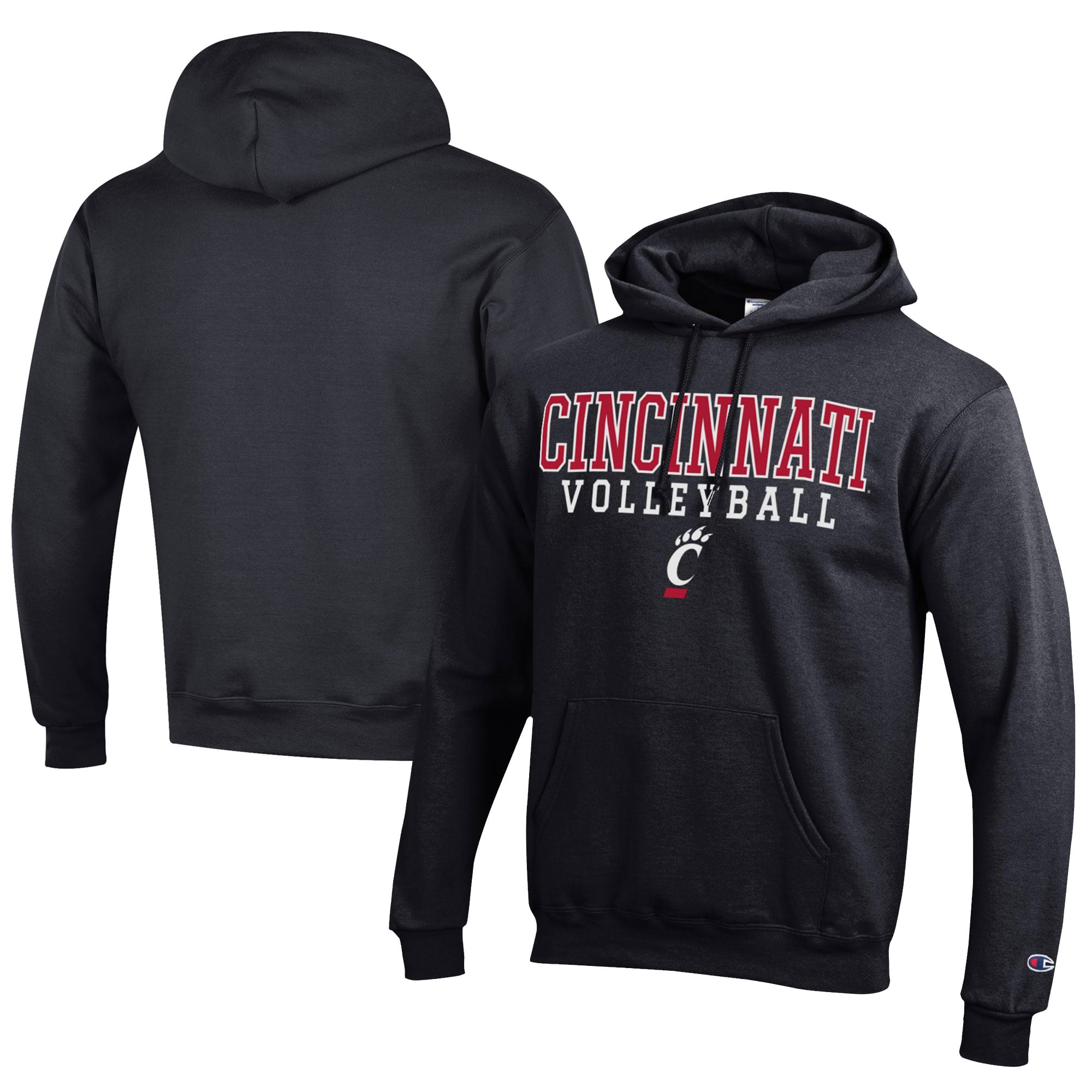 Men's Champion  Black Cincinnati Bearcats Stacked Logo Volleyball Eco Powerblend Pullover Hoodie