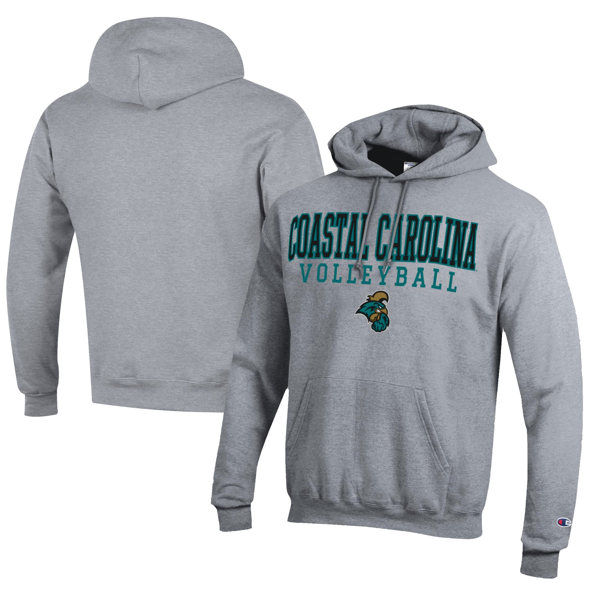 Men's Champion  Gray Coastal Carolina Chanticleers Stacked Logo Volleyball Eco Powerblend Pullover Hoodie